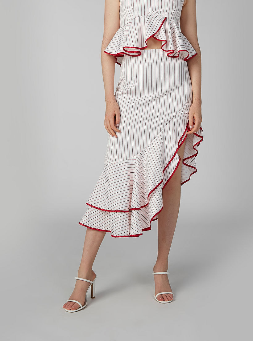 تنورة مقلّمة بحوّاف غير مستوية وتفاصيل كشكش من آيل-women-clothing-bottoms-skirts-image-3