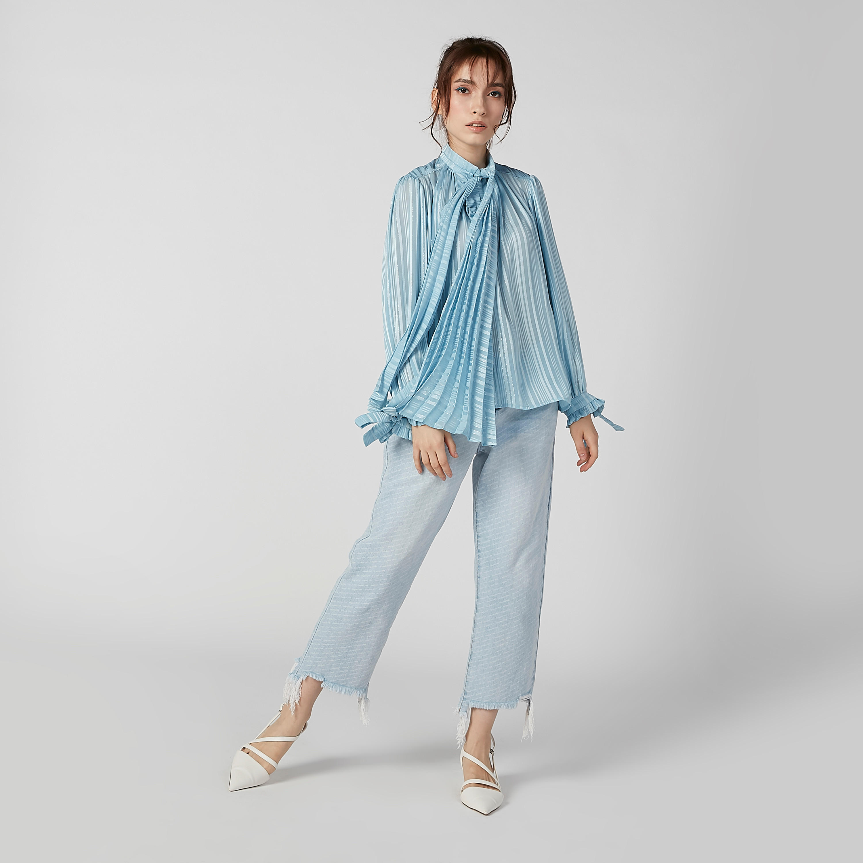 بلوزة مقلّمة بأكمام طويلة وأربطة من إيل-women-clothing-shirtsandblouses-blouses-image-1