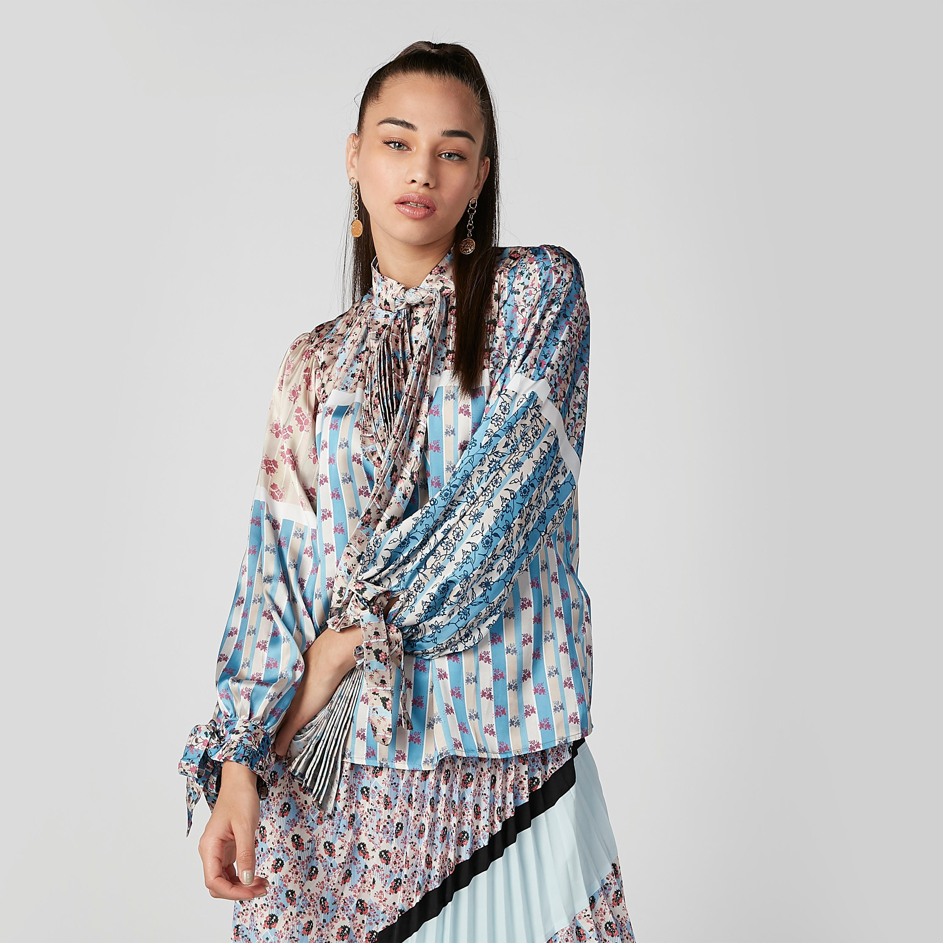 ELLE Printed Top with Long Sleeves and Tie Ups-women-clothing-shirtsandblouses-blouses-image-1