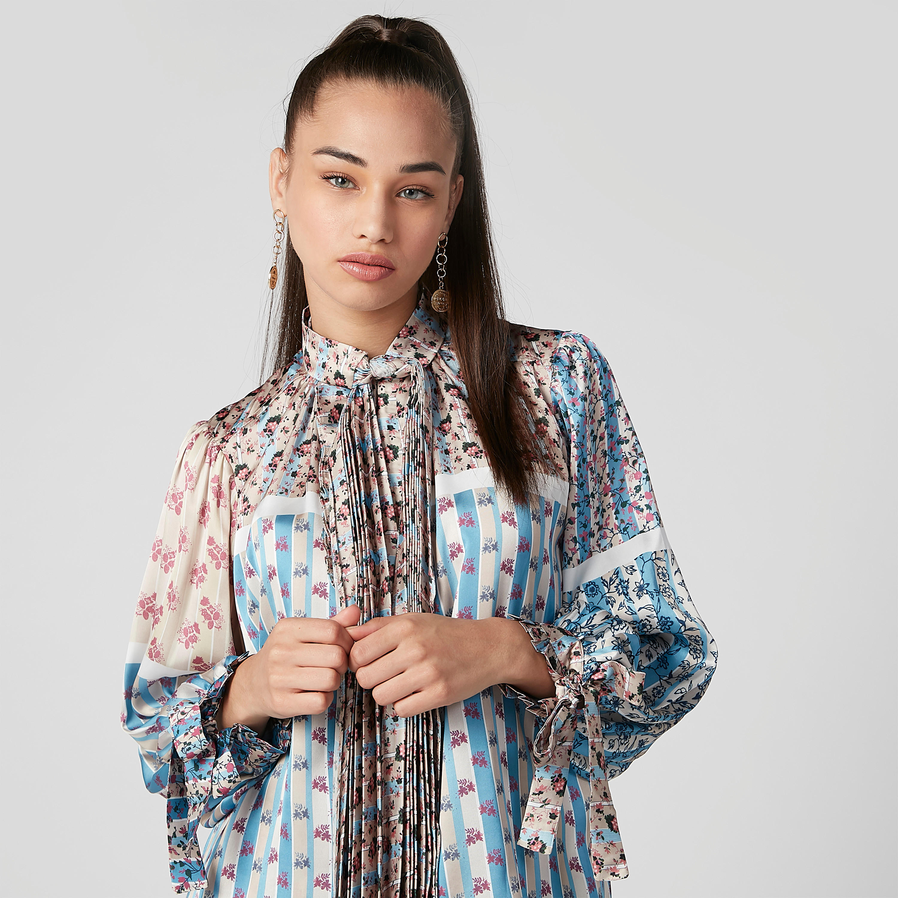 ELLE Printed Top with Long Sleeves and Tie Ups-women-clothing-shirtsandblouses-blouses-image-3