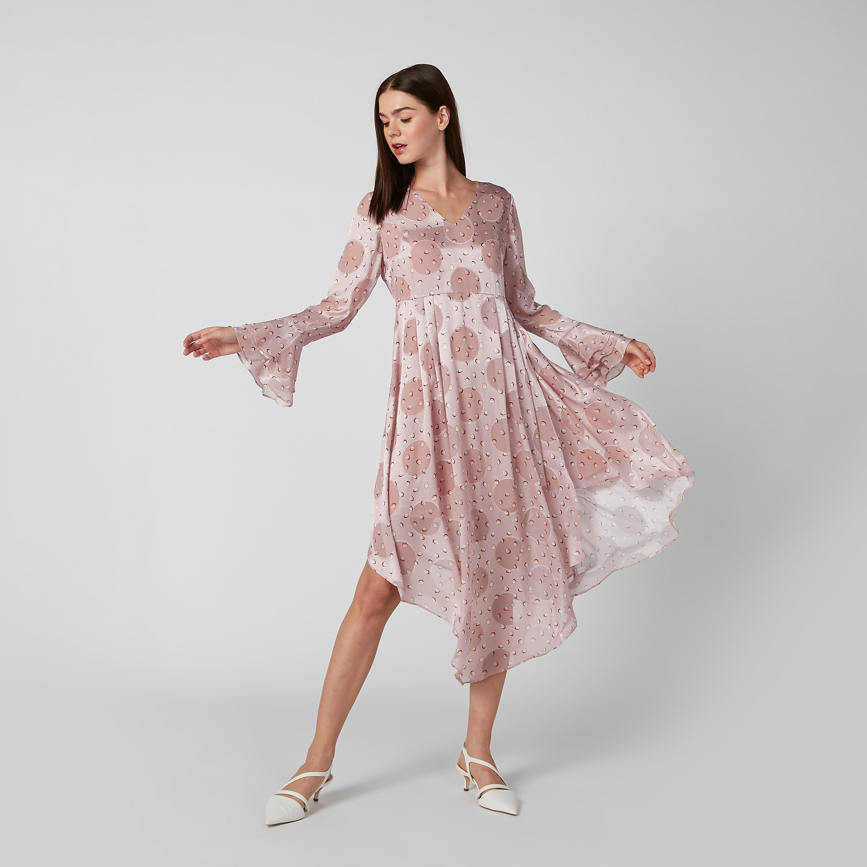 فستان ميدي بأكمام طويلة وأطراف غير مستوية وطبعات من إيل-women-clothing-dresses-image-1