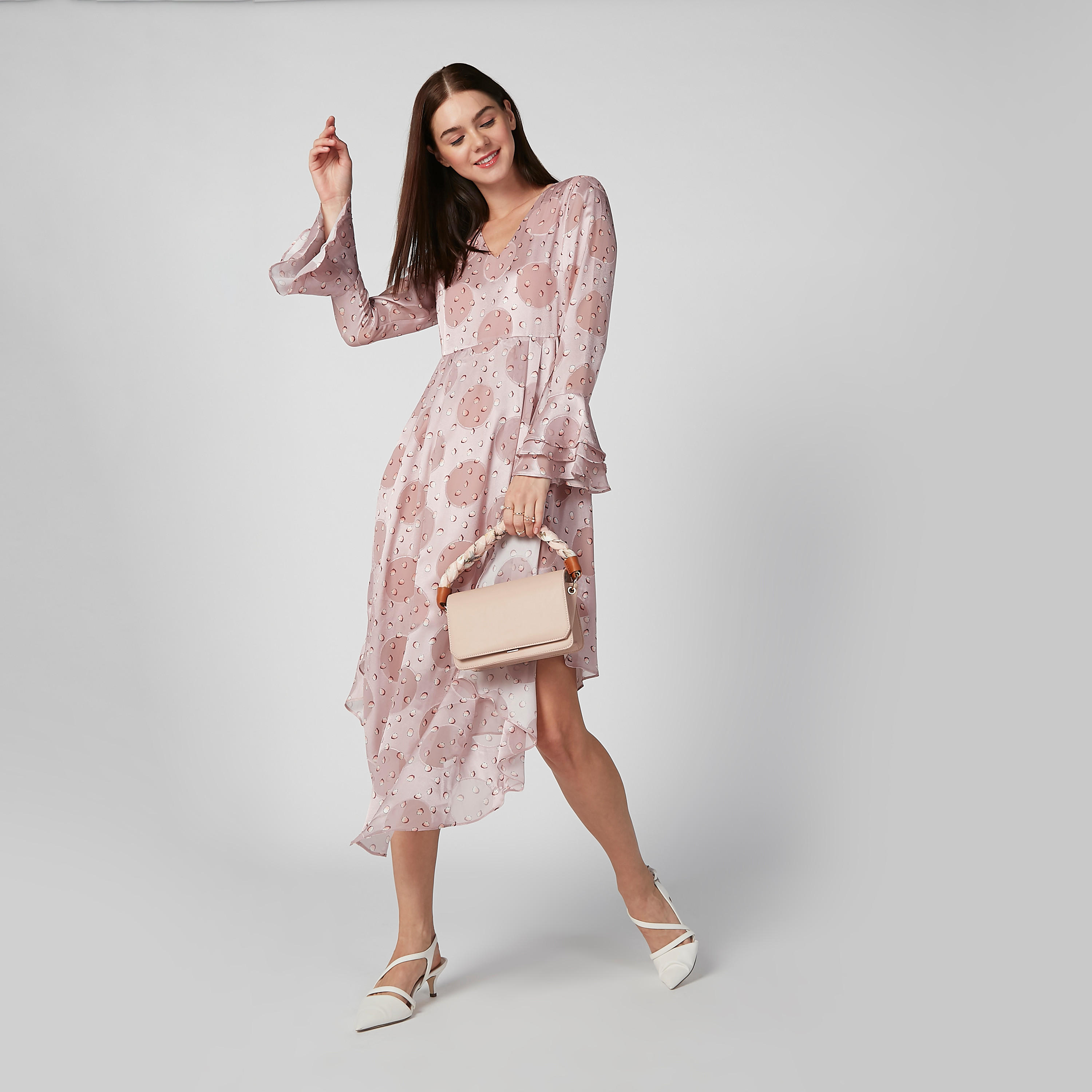 فستان ميدي بأكمام طويلة وأطراف غير مستوية وطبعات من إيل-women-clothing-dresses-image-2