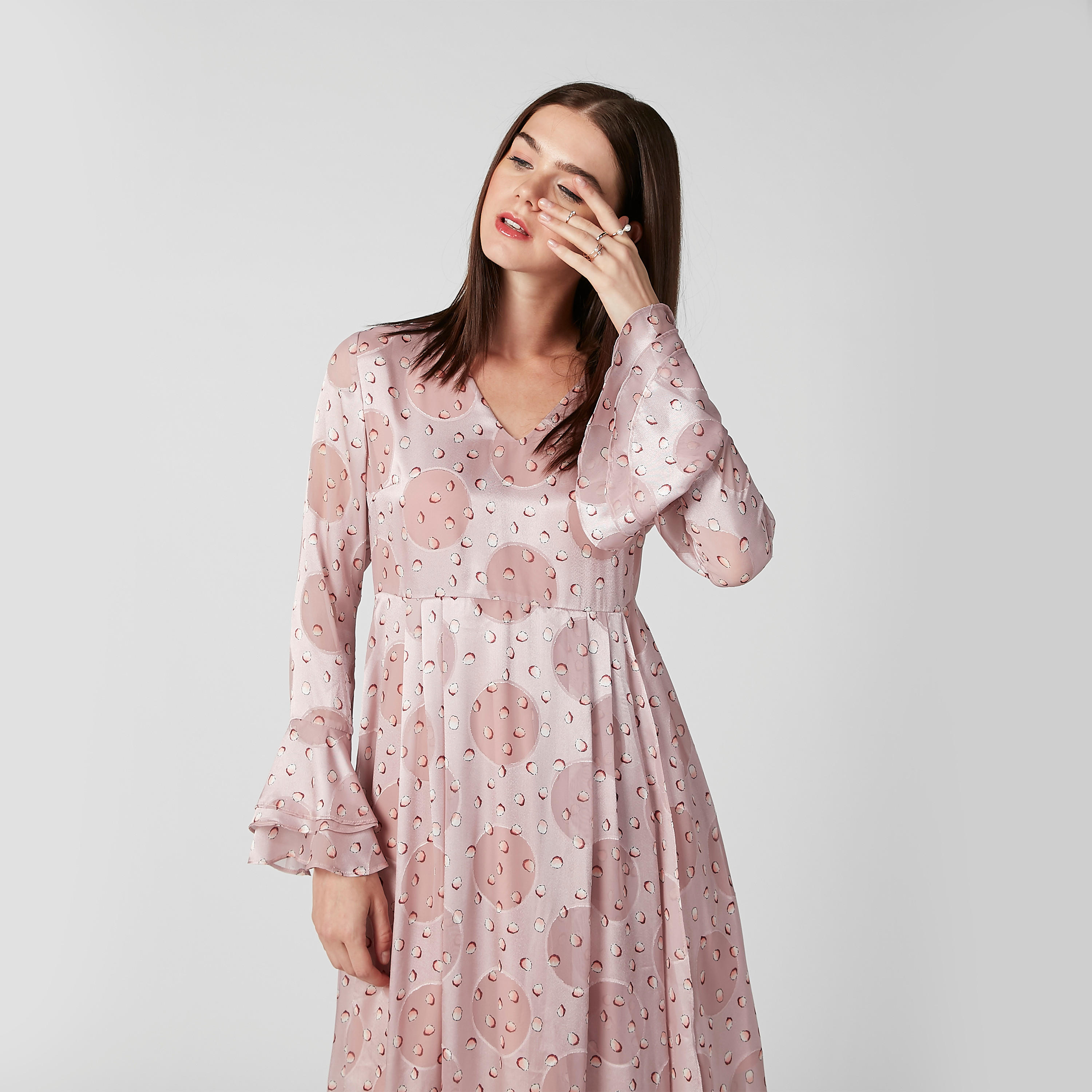 فستان ميدي بأكمام طويلة وأطراف غير مستوية وطبعات من إيل-women-clothing-dresses-image-7