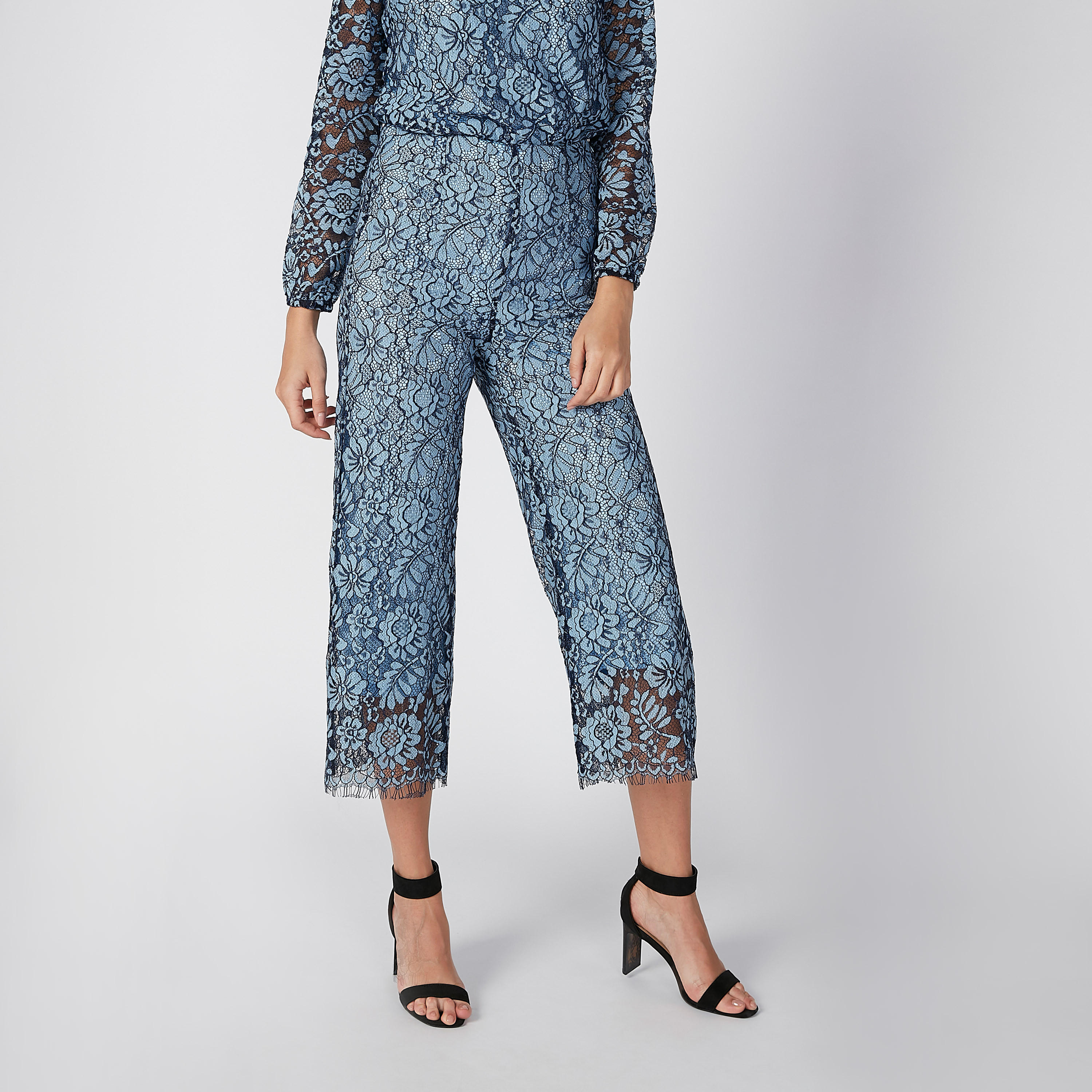 بنطال واسع الساقين دانتيل بخصر مطّاطي متوسط الارتفاع من ايل-women-clothing-bottoms-trousers-image-1