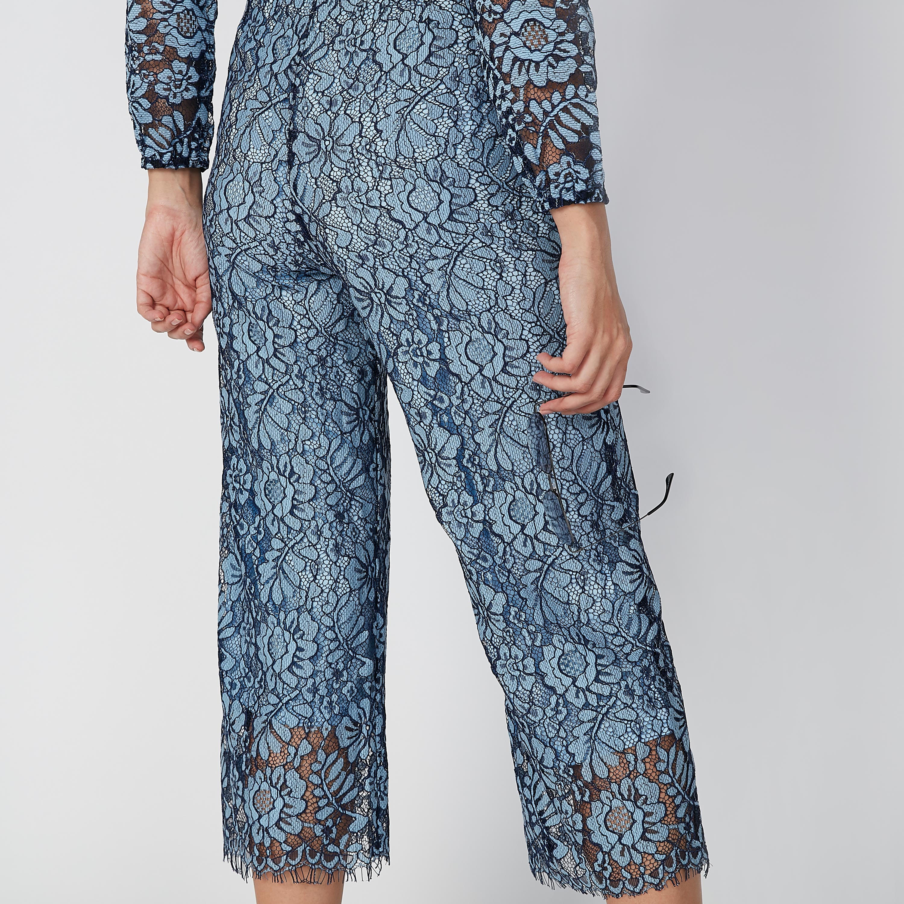 بنطال واسع الساقين دانتيل بخصر مطّاطي متوسط الارتفاع من ايل-women-clothing-bottoms-trousers-image-4