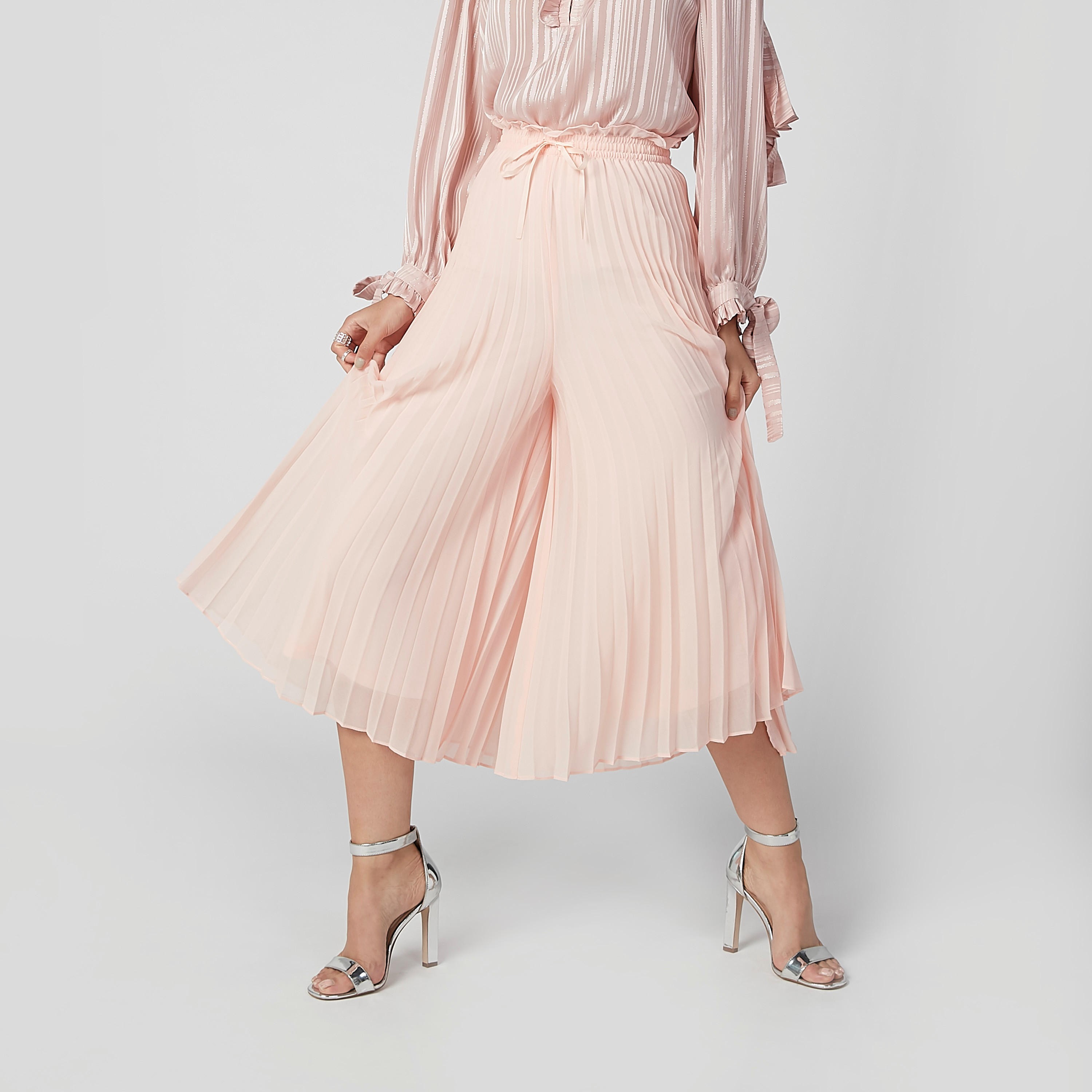 ELLE Wide Fit Pleated Culottes with Drawstring-women-clothing-bottoms-trousers-image-2