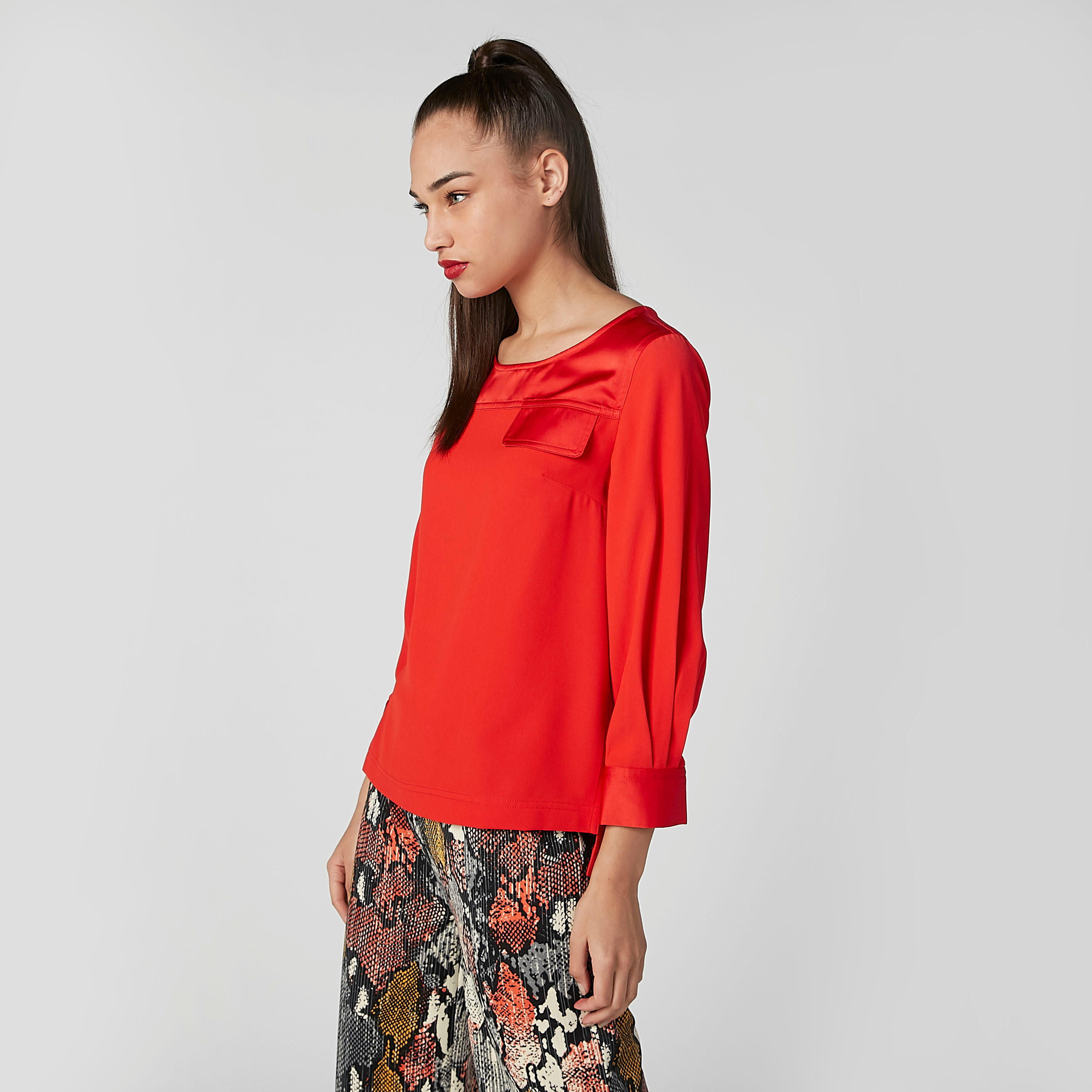 ELLE Plain Top with 3/4 Sleeves and High Low Hem-women-clothing-shirtsandblouses-blouses-image-4