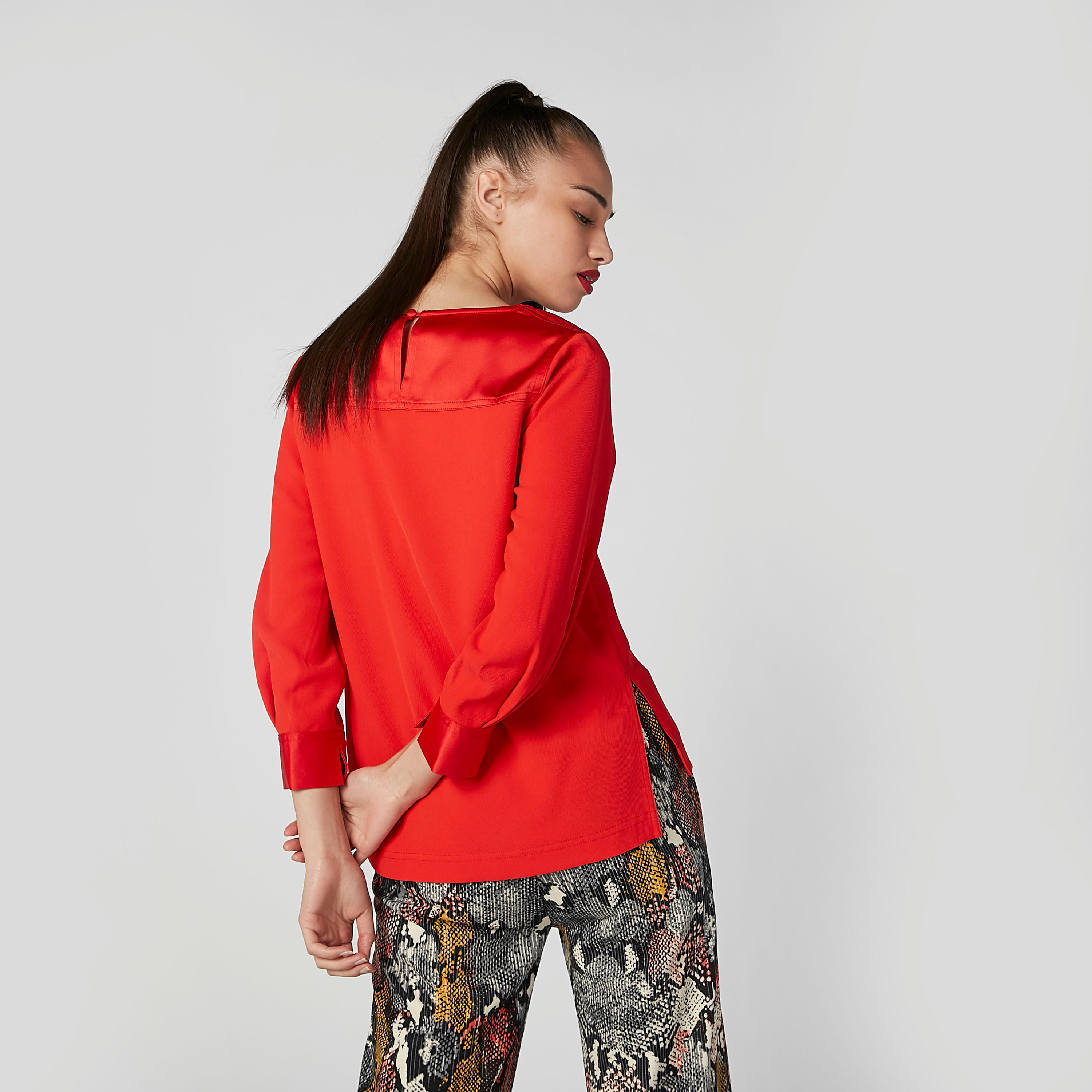 ELLE Plain Top with 3/4 Sleeves and High Low Hem-women-clothing-shirtsandblouses-blouses-image-5