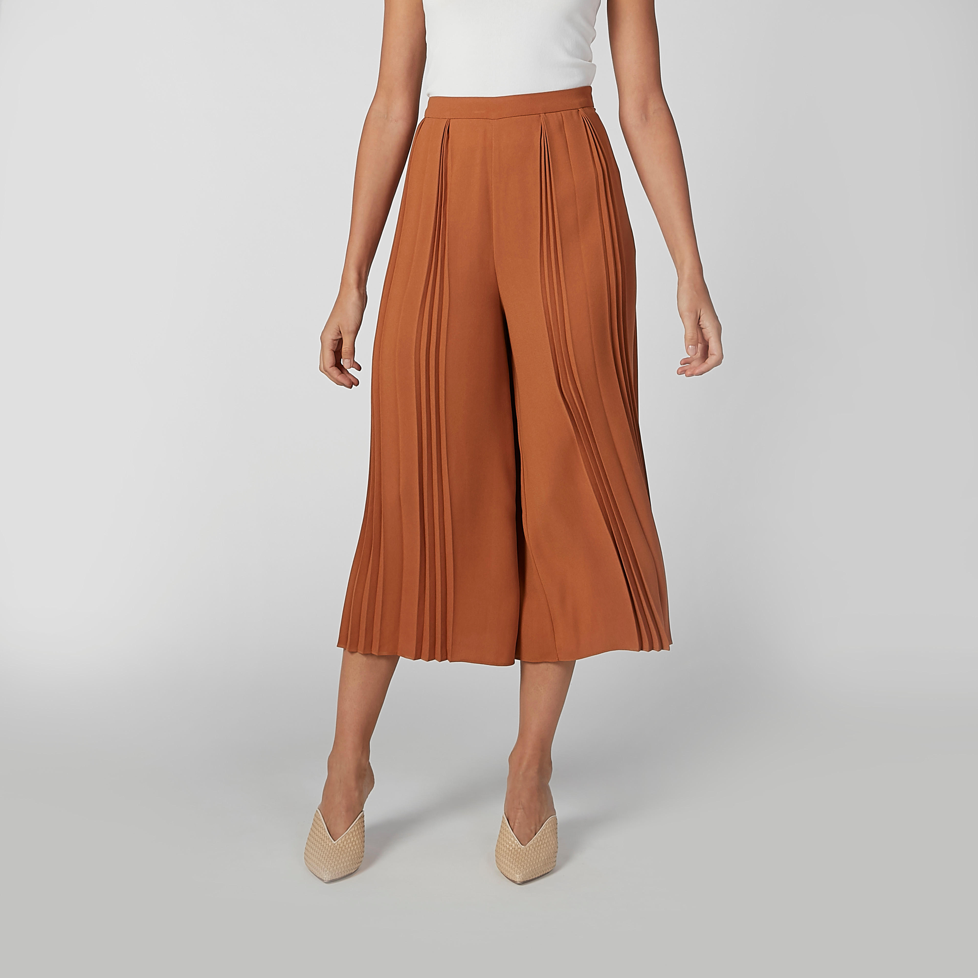 بنطال واسع الساقين سادة بقصّة واسعة وخصر متوسط الارتفاع-women-clothing-bottoms-trousers-image-1