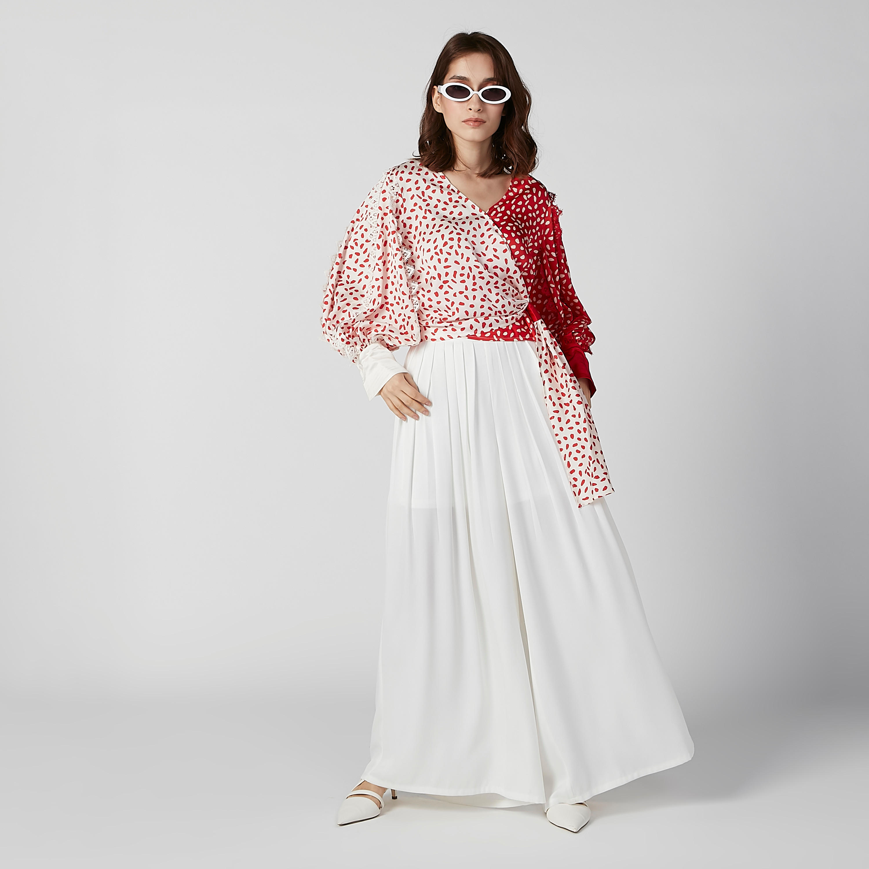 بنطال بالازو سادة بقصّة واسعة وخصر مطّاطي متوسط الارتفاع من إيل-women-clothing-bottoms-trousers-image-1