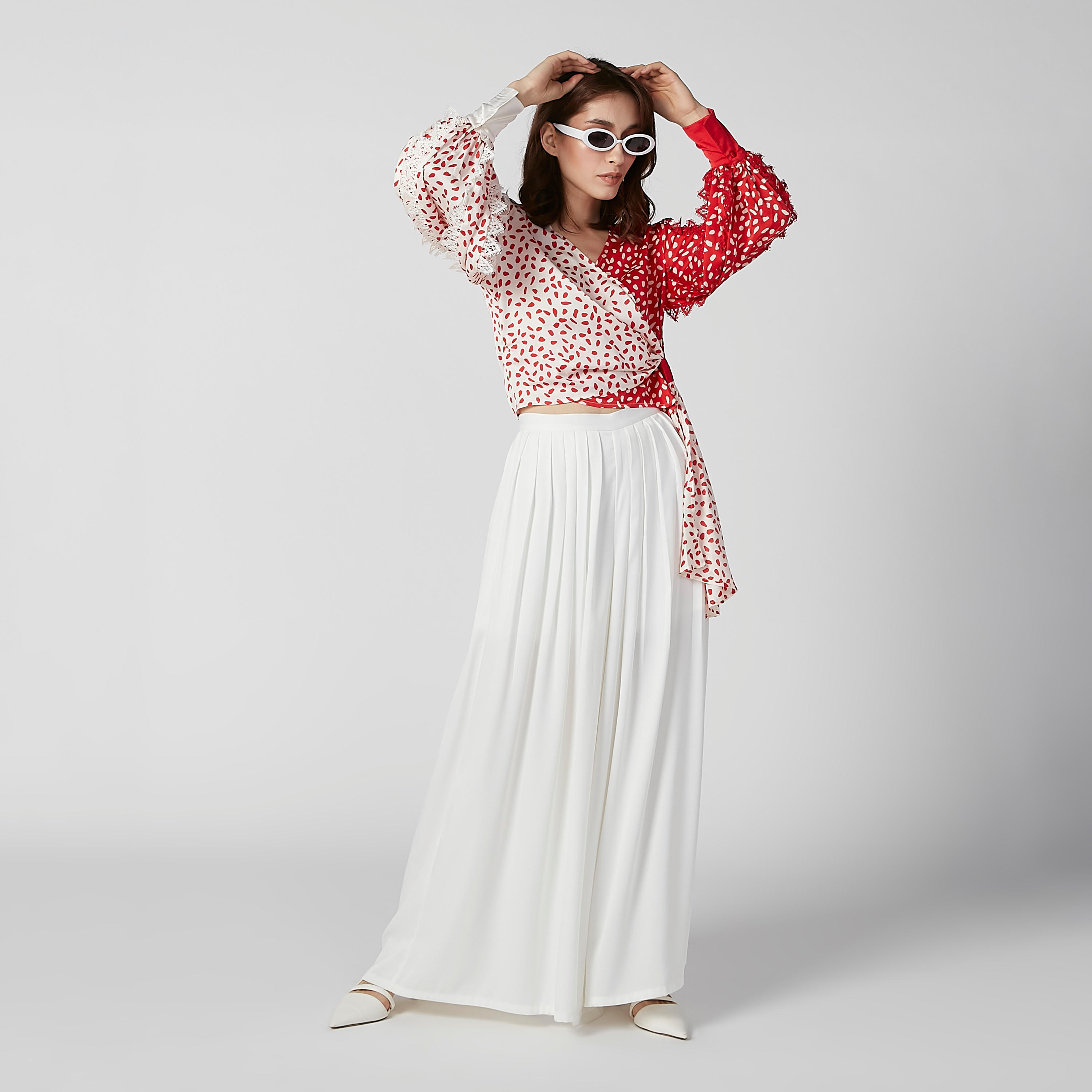ELLE Printed Wrap Top with V-neck and Bishop Sleeves-women-clothing-shirtsandblouses-blouses-image-2