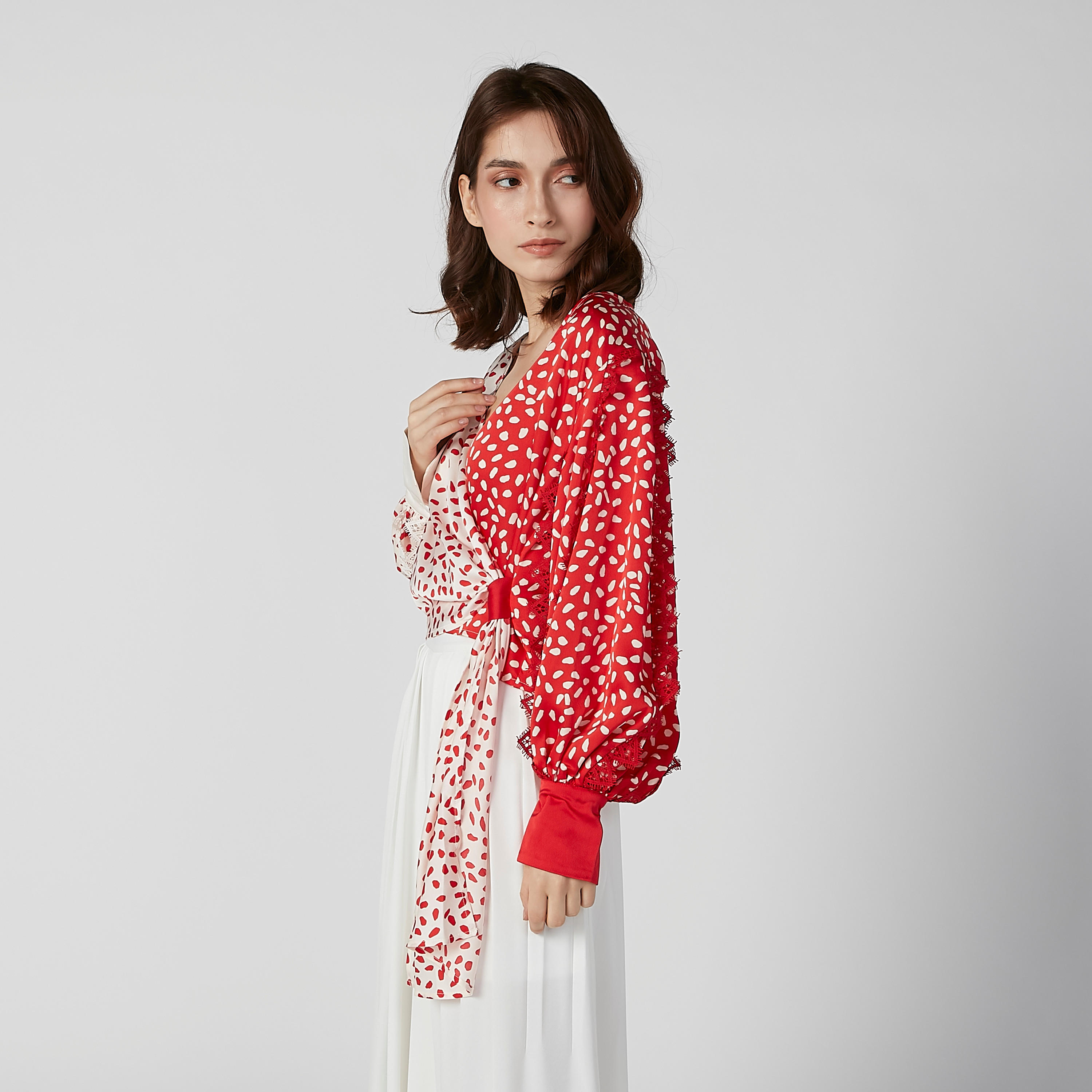 ELLE Printed Wrap Top with V-neck and Bishop Sleeves-women-clothing-shirtsandblouses-blouses-image-4