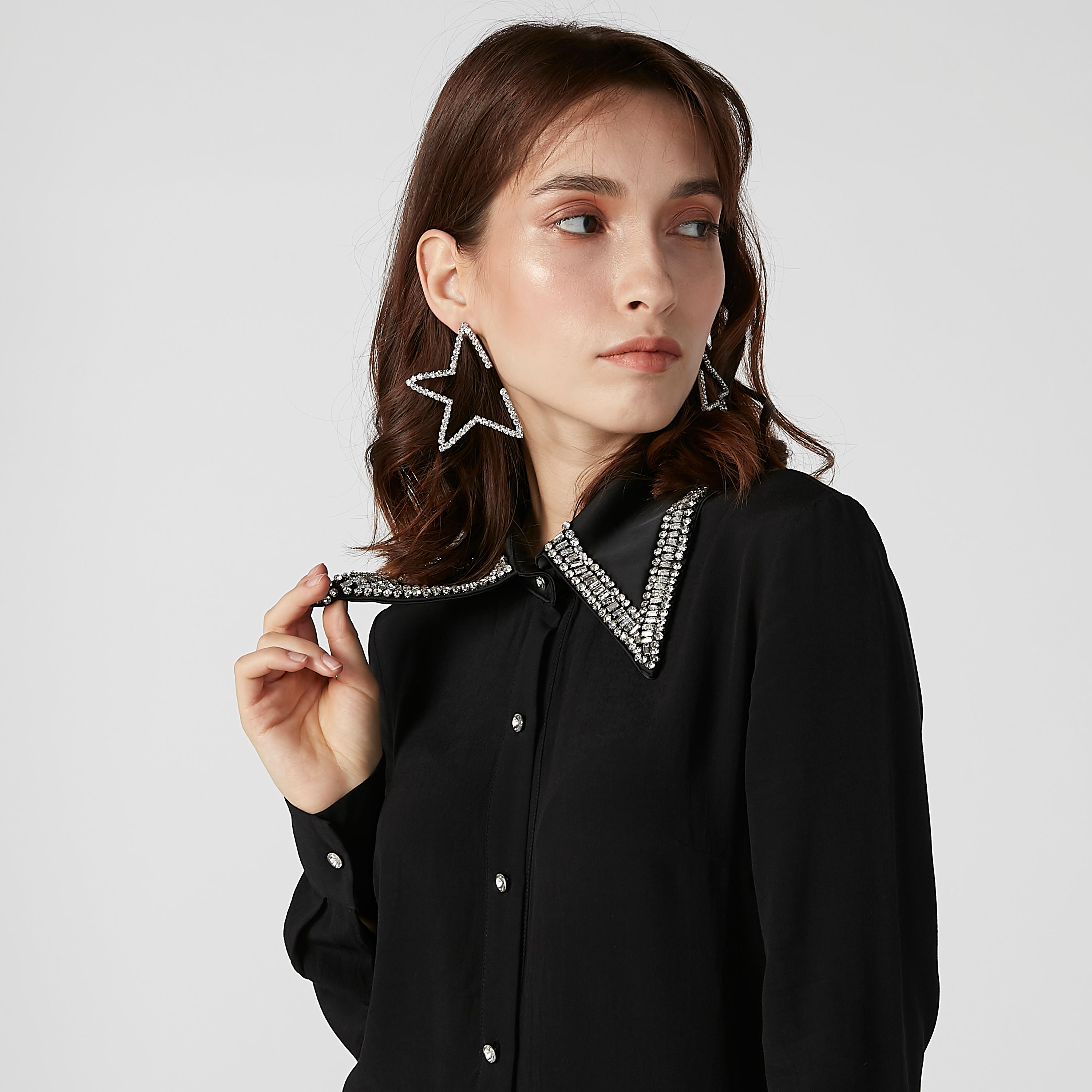 ELLE Embellished Shirt with Spread Collar and Long Sleeves-women-clothing-shirtsandblouses-shirts-image-2