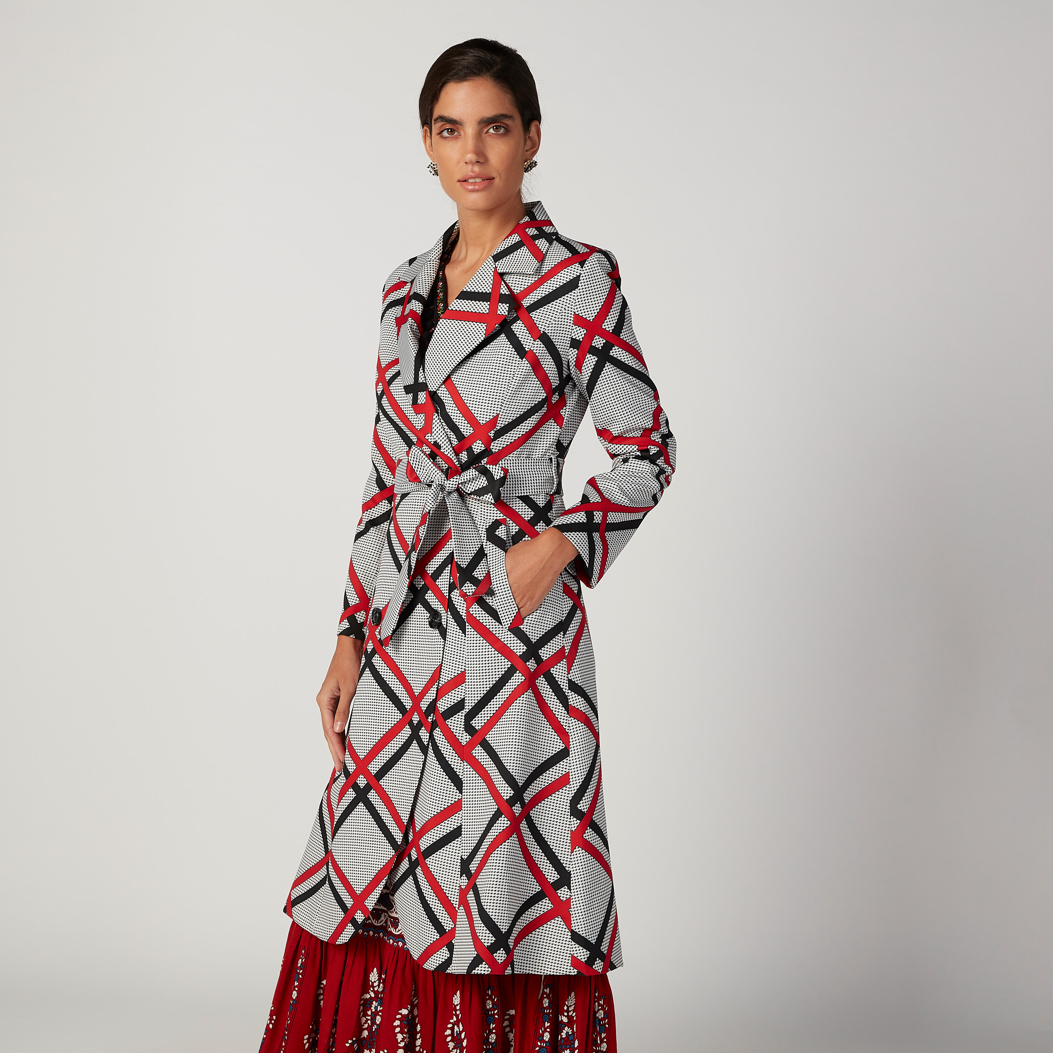 معطف كاروهات بأربطة وجيوب من إيل-women-clothing-coatsandjackets-coats-image-1