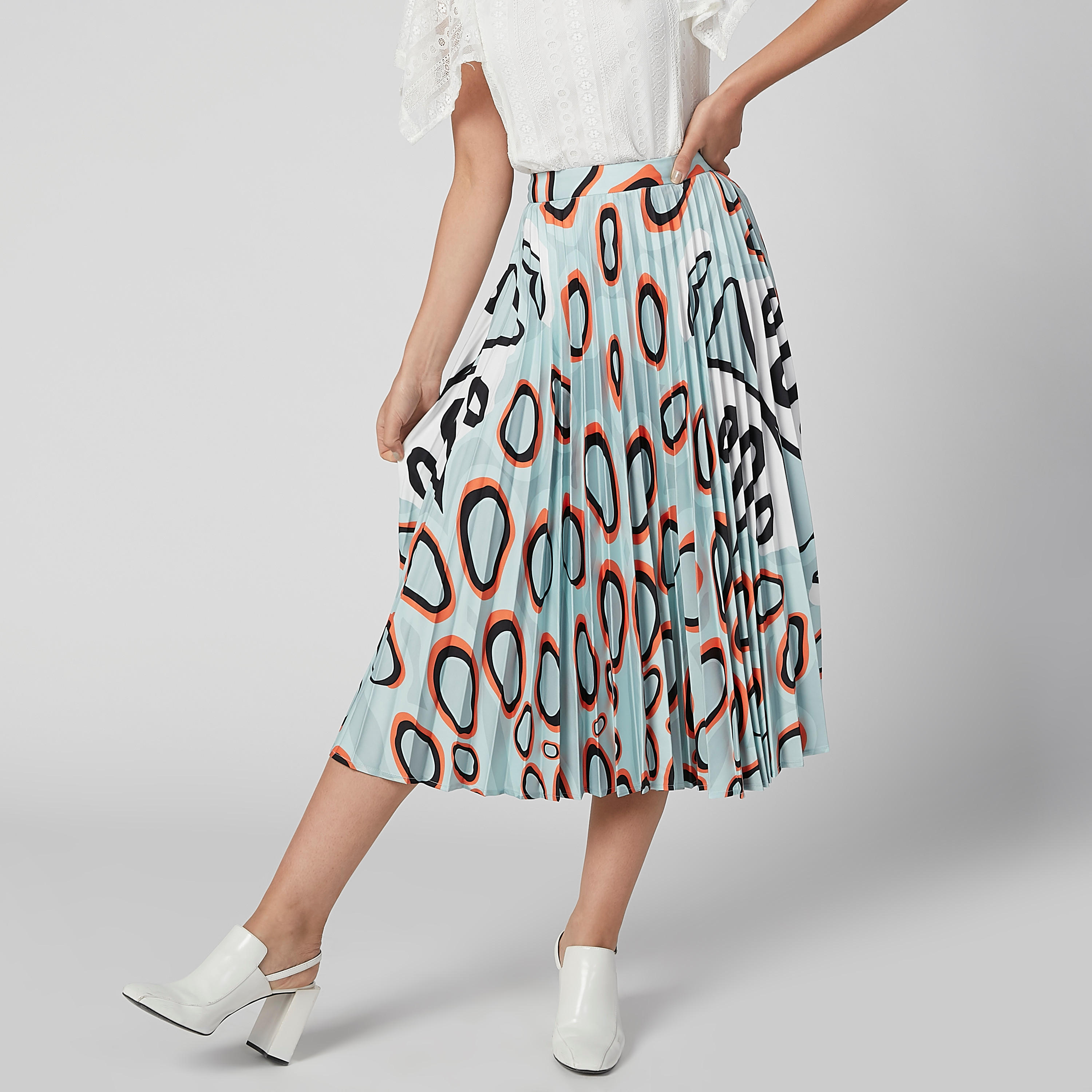 ELLE Printed Midi A-line Skirt with Elasticised Waistband-women-clothing-bottoms-skirts-image-1