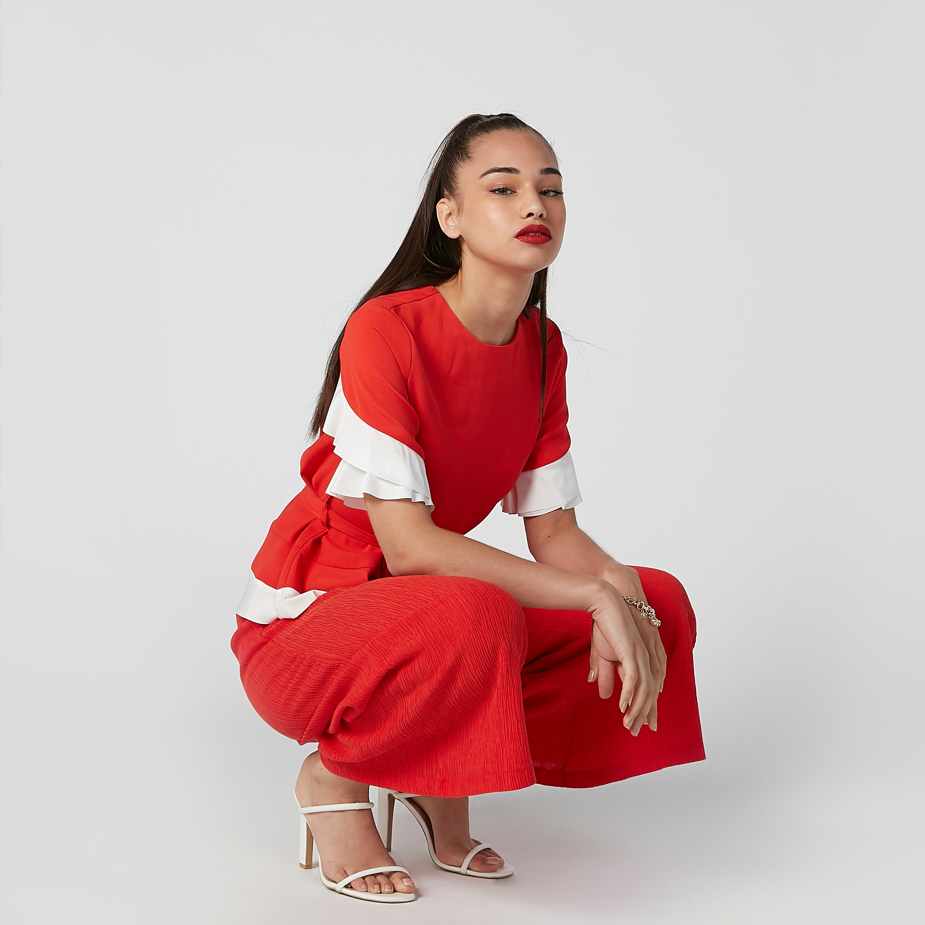 ELLE Plain Round Neck Top with Flared Sleeves and Tie Ups-women-clothing-shirtsandblouses-blouses-image-2