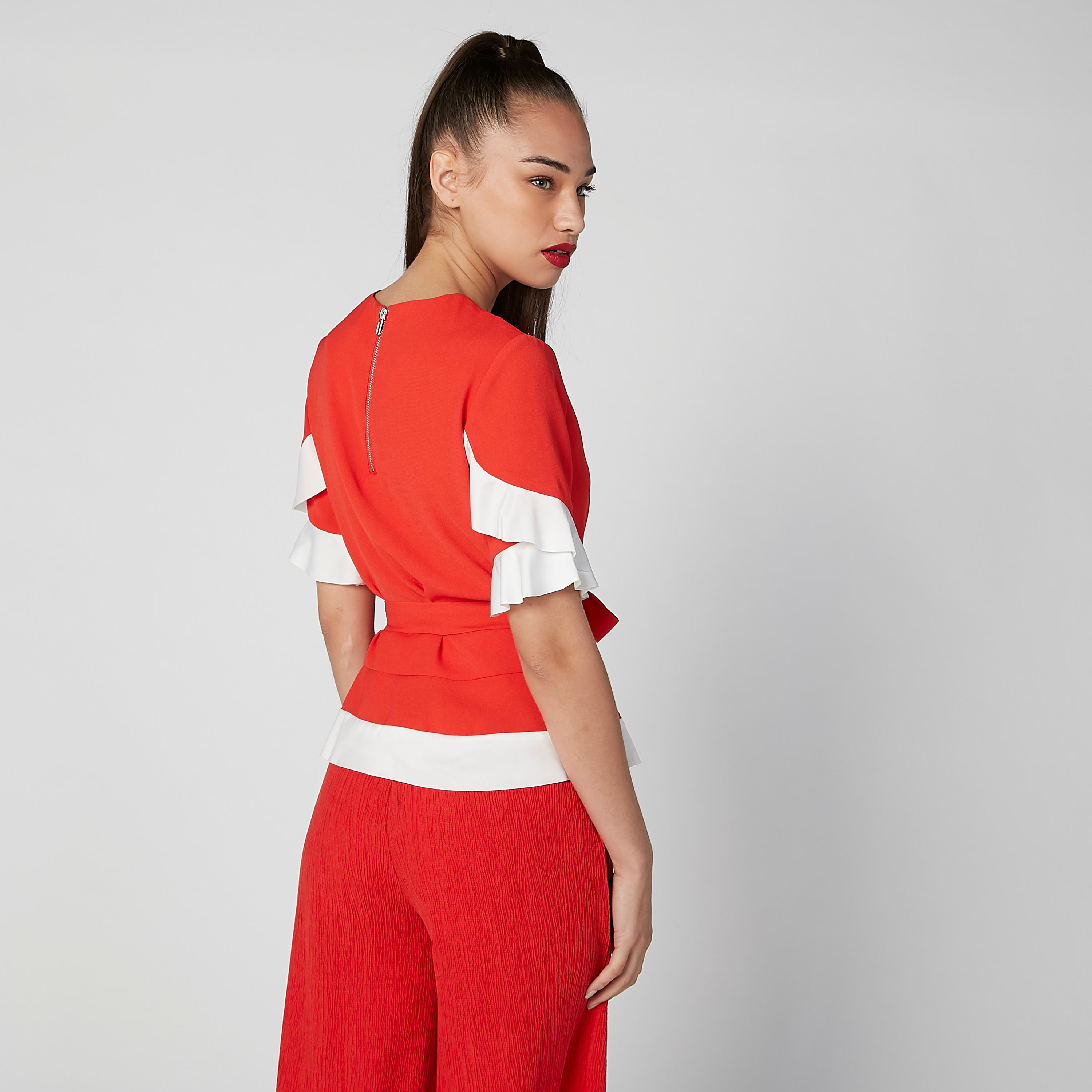 ELLE Plain Round Neck Top with Flared Sleeves and Tie Ups-women-clothing-shirtsandblouses-blouses-image-5