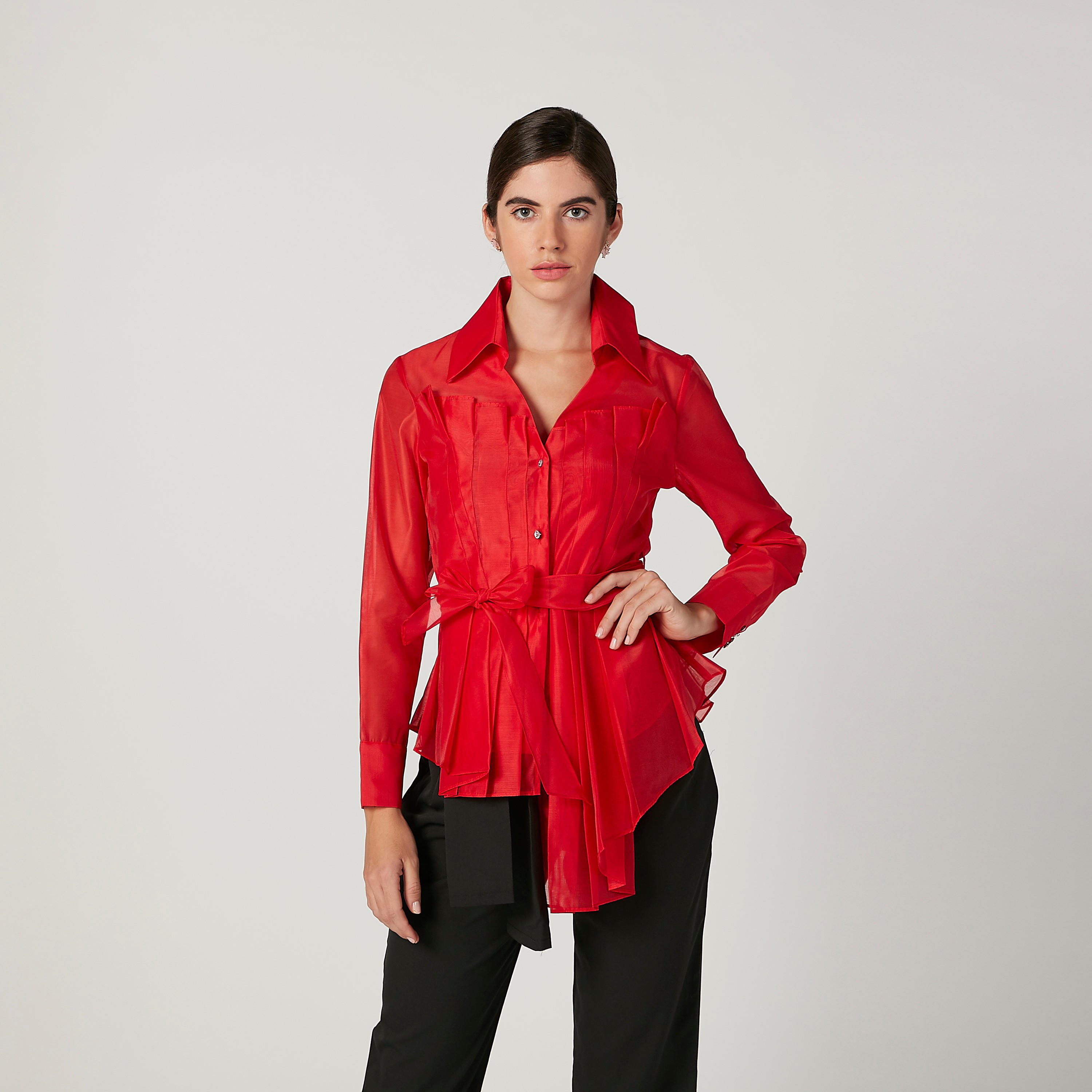 بلوزة بارزة الملمس بأكمام طويلة وأربطة من إيل-women-clothing-shirtsandblouses-blouses-image-4
