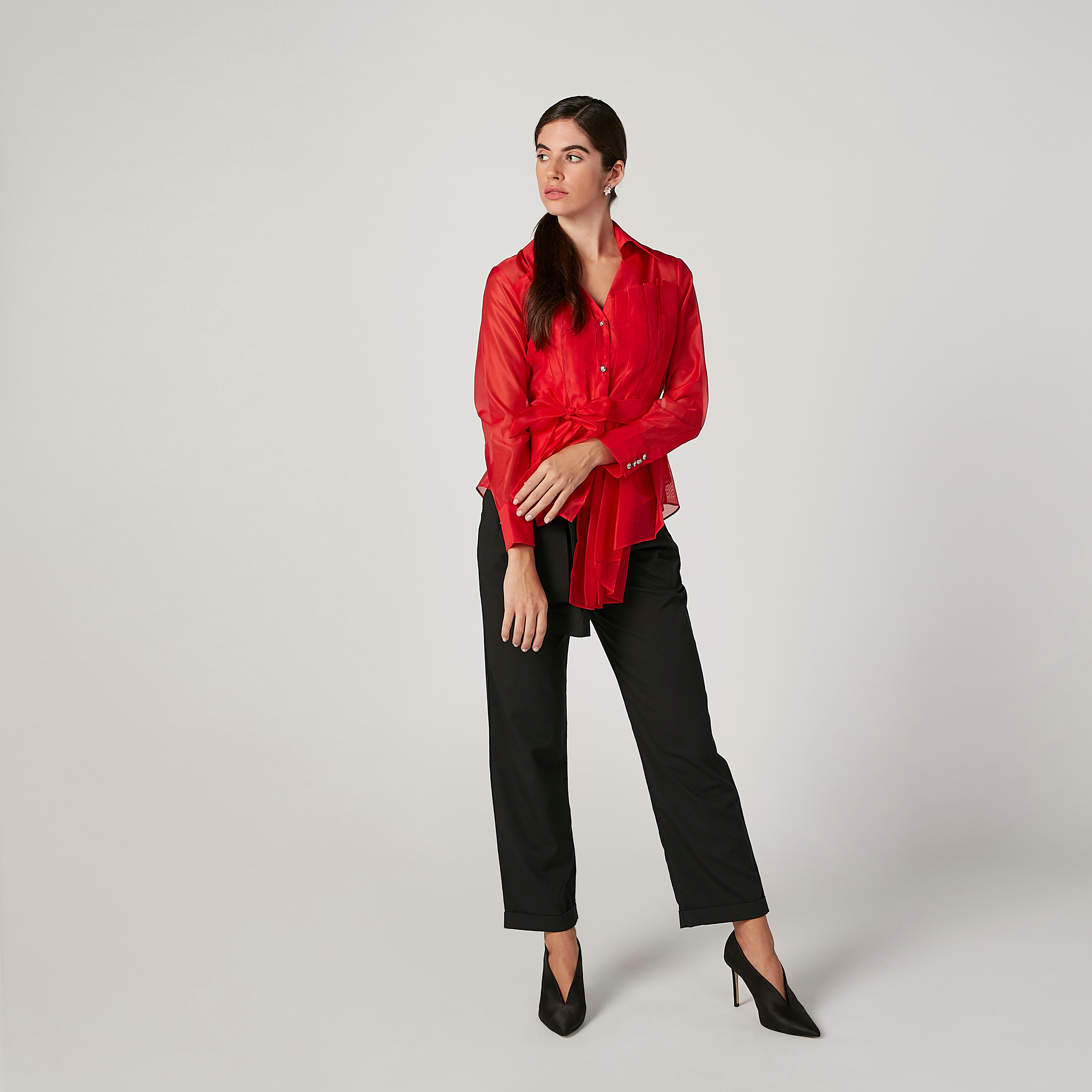 بلوزة بارزة الملمس بأكمام طويلة وأربطة من إيل-women-clothing-shirtsandblouses-blouses-image-3