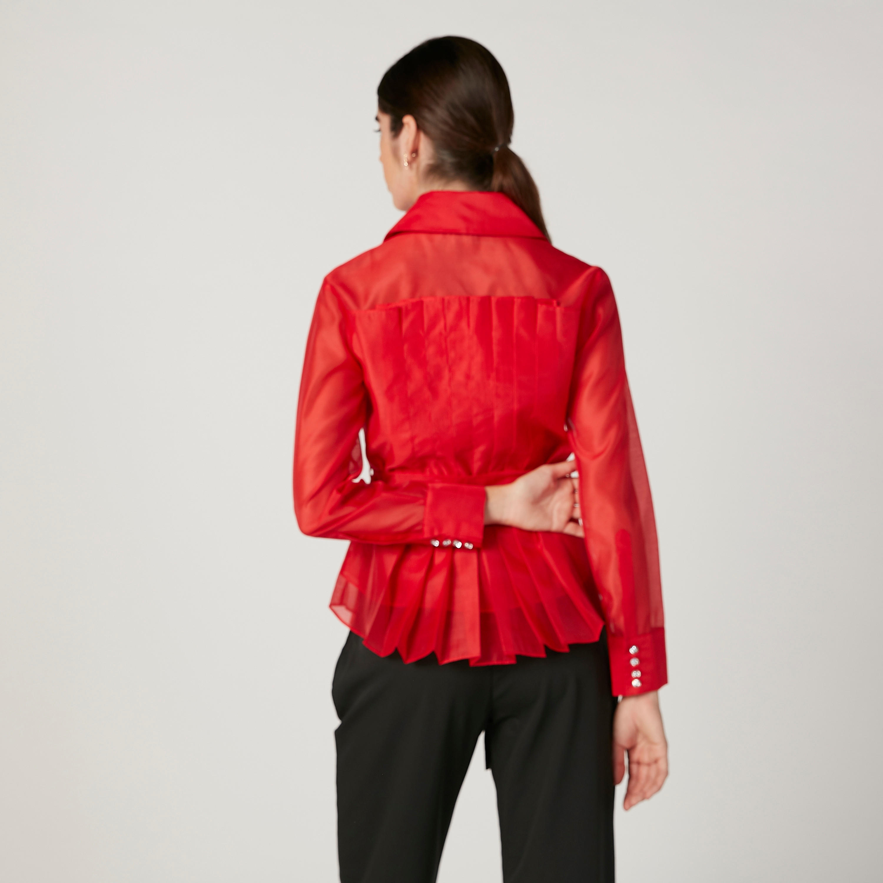 بلوزة بارزة الملمس بأكمام طويلة وأربطة من إيل-women-clothing-shirtsandblouses-blouses-image-1