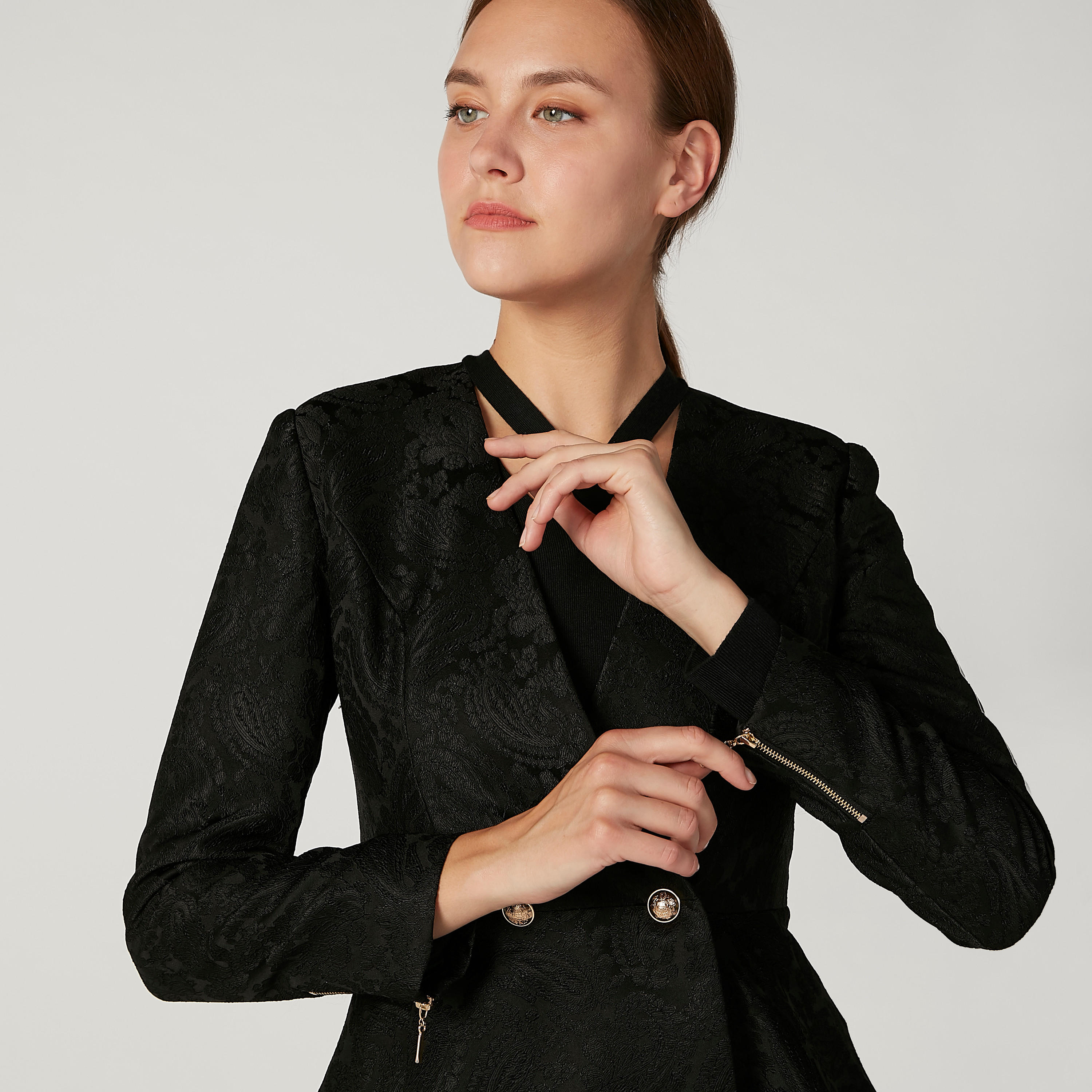 ELLE Textured Jacket with Long Sleeves-women-winterwear-coatsandjackets-jackets-image-3