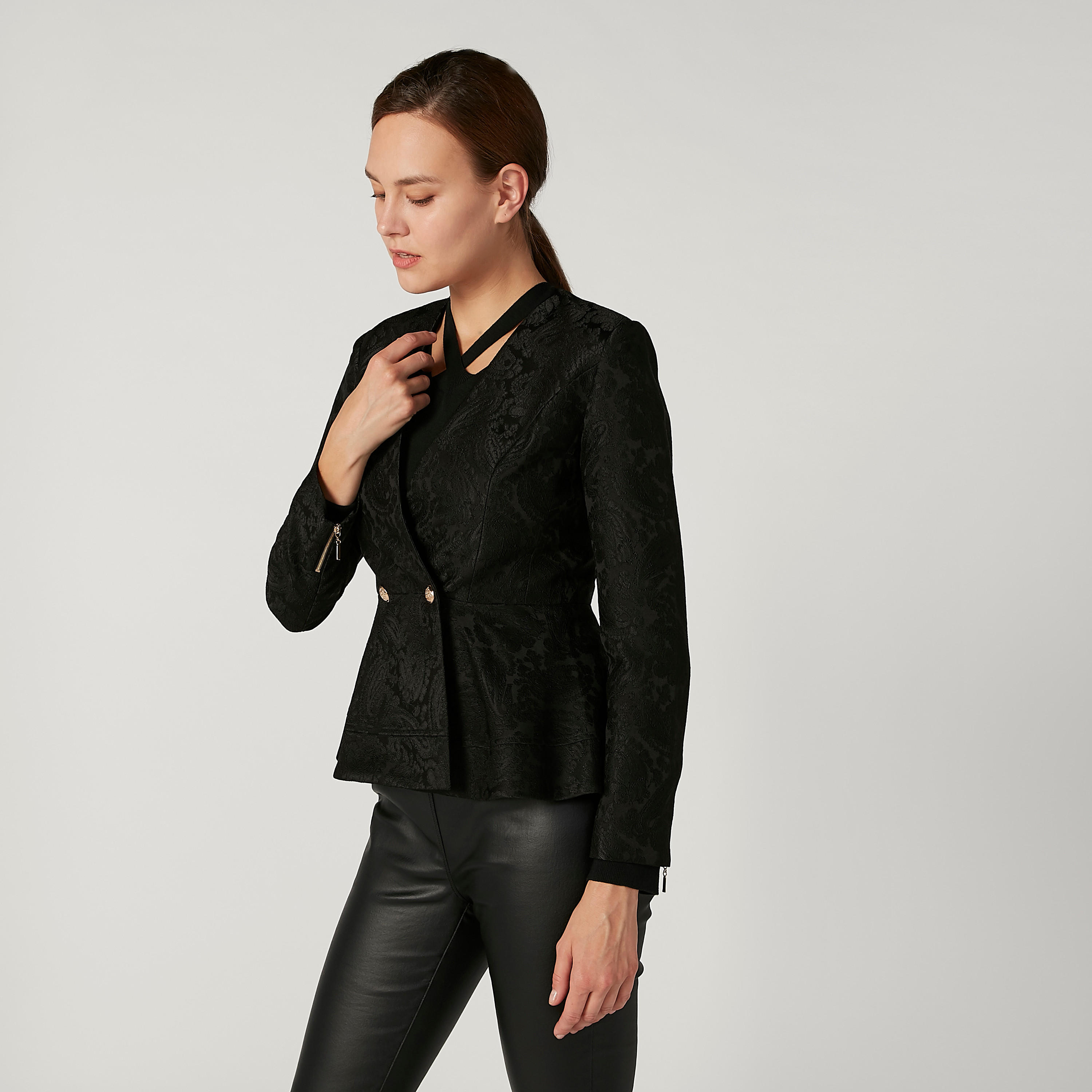 ELLE Textured Jacket with Long Sleeves-women-winterwear-coatsandjackets-jackets-image-5