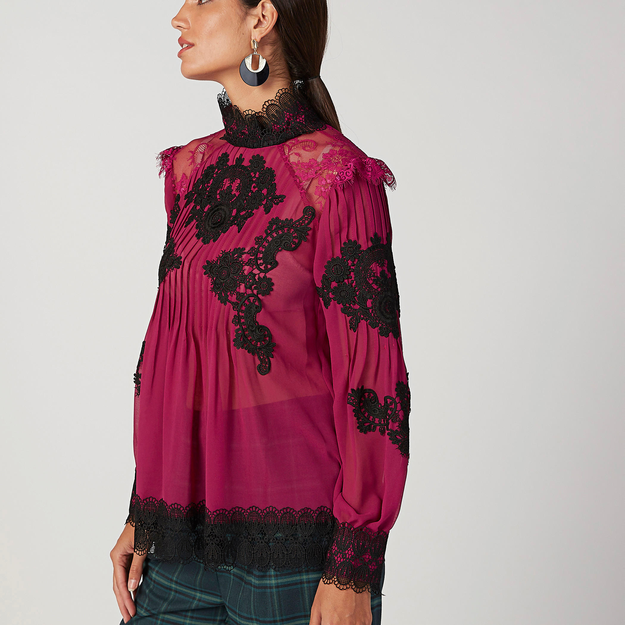 ELLE Lace Detail Top with High Neck and Long Sleeves-women-clothing-shirtsandblouses-blouses-image-5