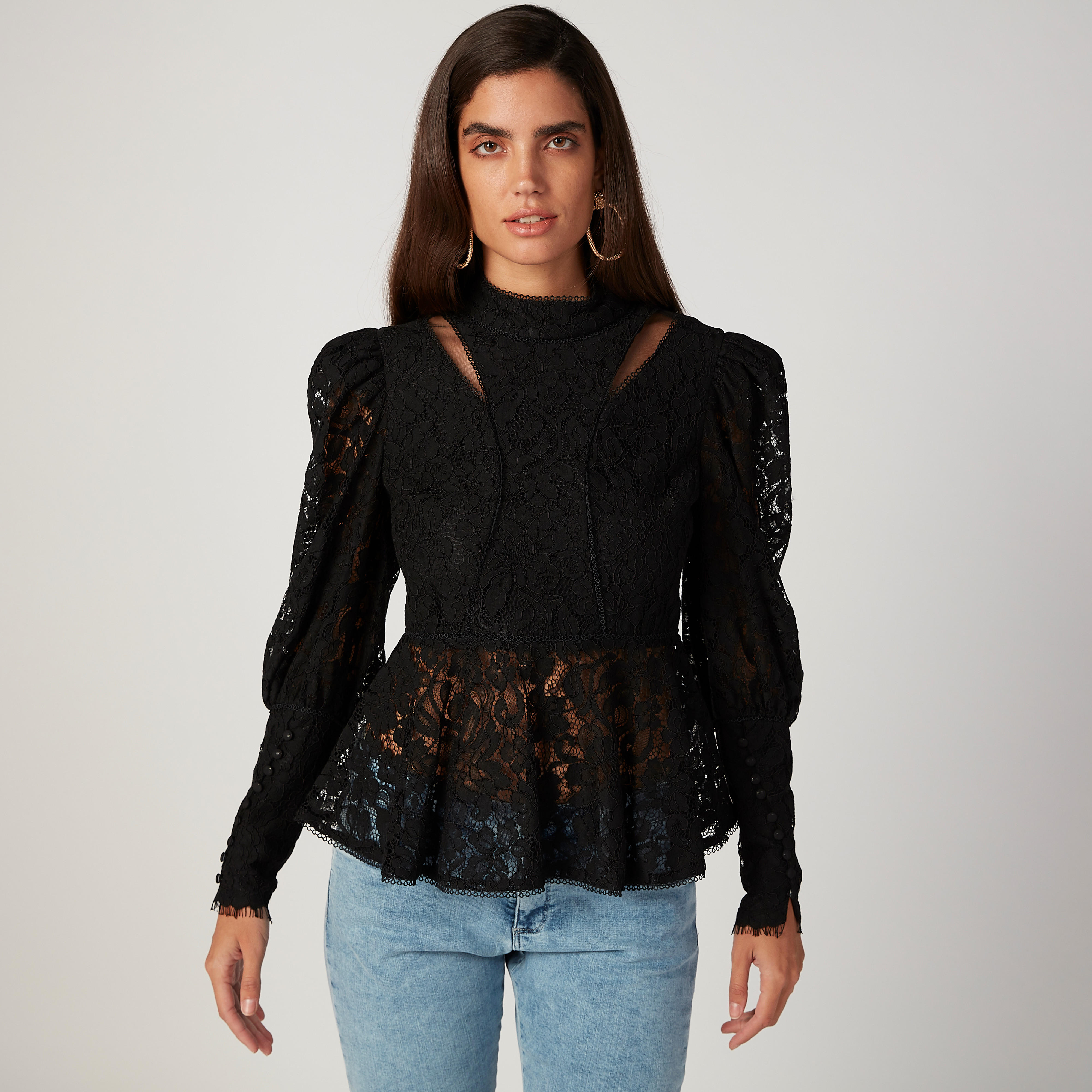 ELLE Lace Top with High Neck and Long Sleeves-women-clothing-shirtsandblouses-blouses-image-1