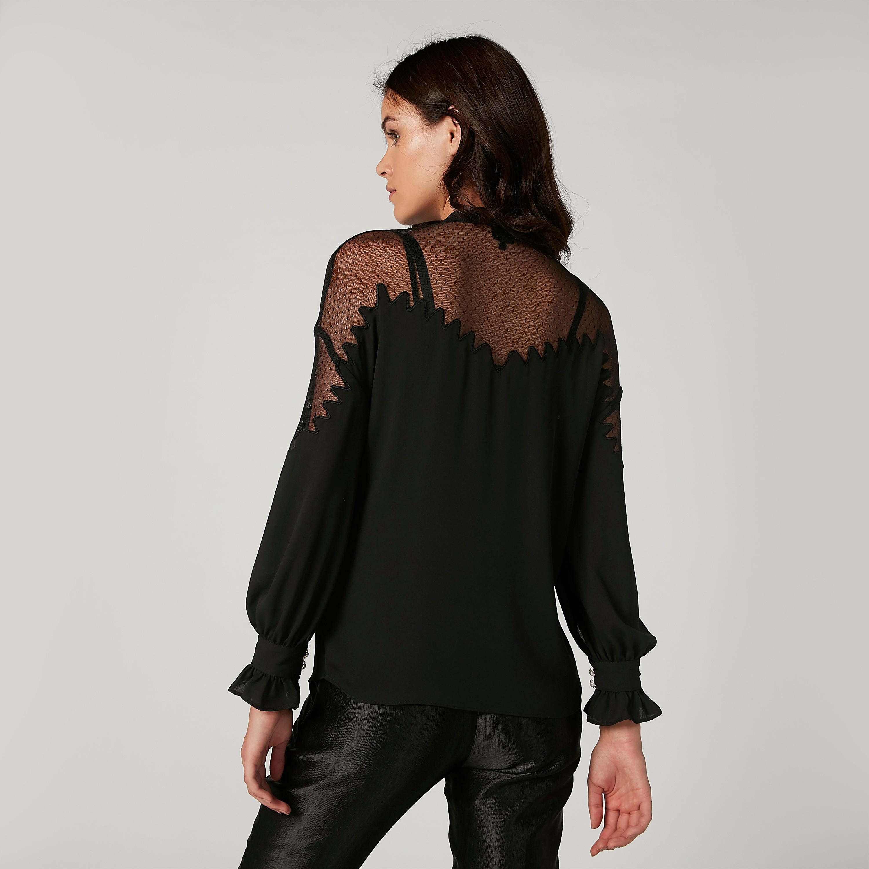 بلوزة بارزة الملمس بياقة ماندارين وأكمام طويلة من إيل-women-clothing-shirtsandblouses-blouses-image-4