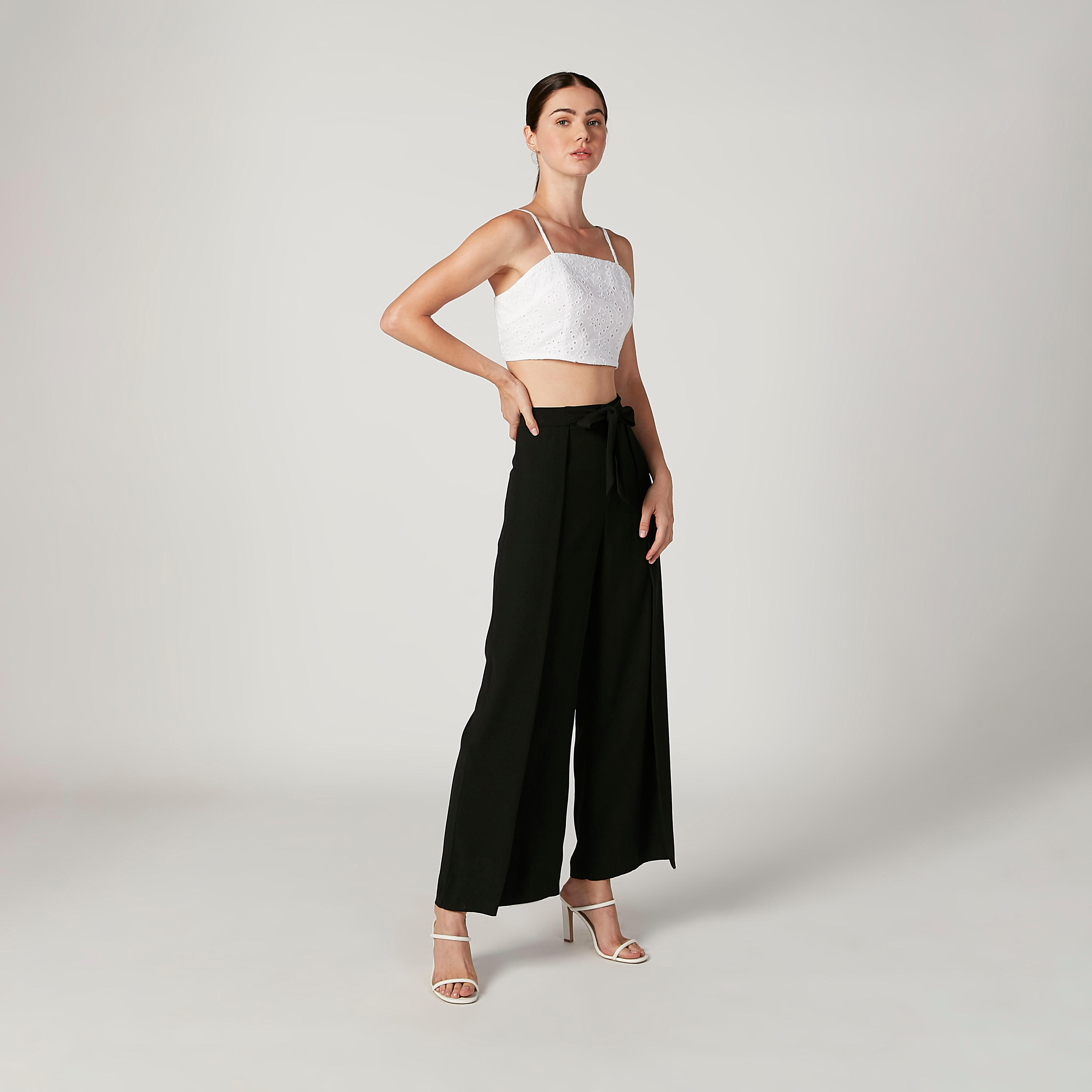 بنطلون بالازو سادة بخصر مطاطي متوسط الارتفاع من إيل-women-clothing-bottoms-trousers-image-2