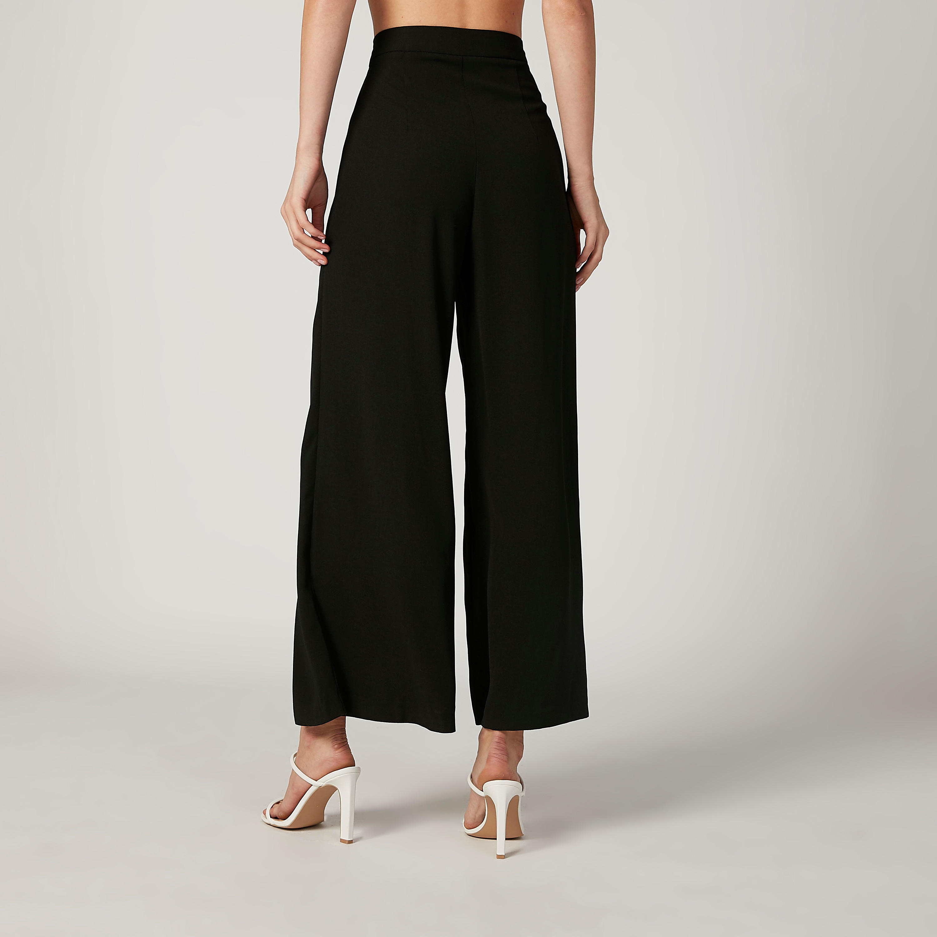 بنطلون بالازو سادة بخصر مطاطي متوسط الارتفاع من إيل-women-clothing-bottoms-trousers-image-4