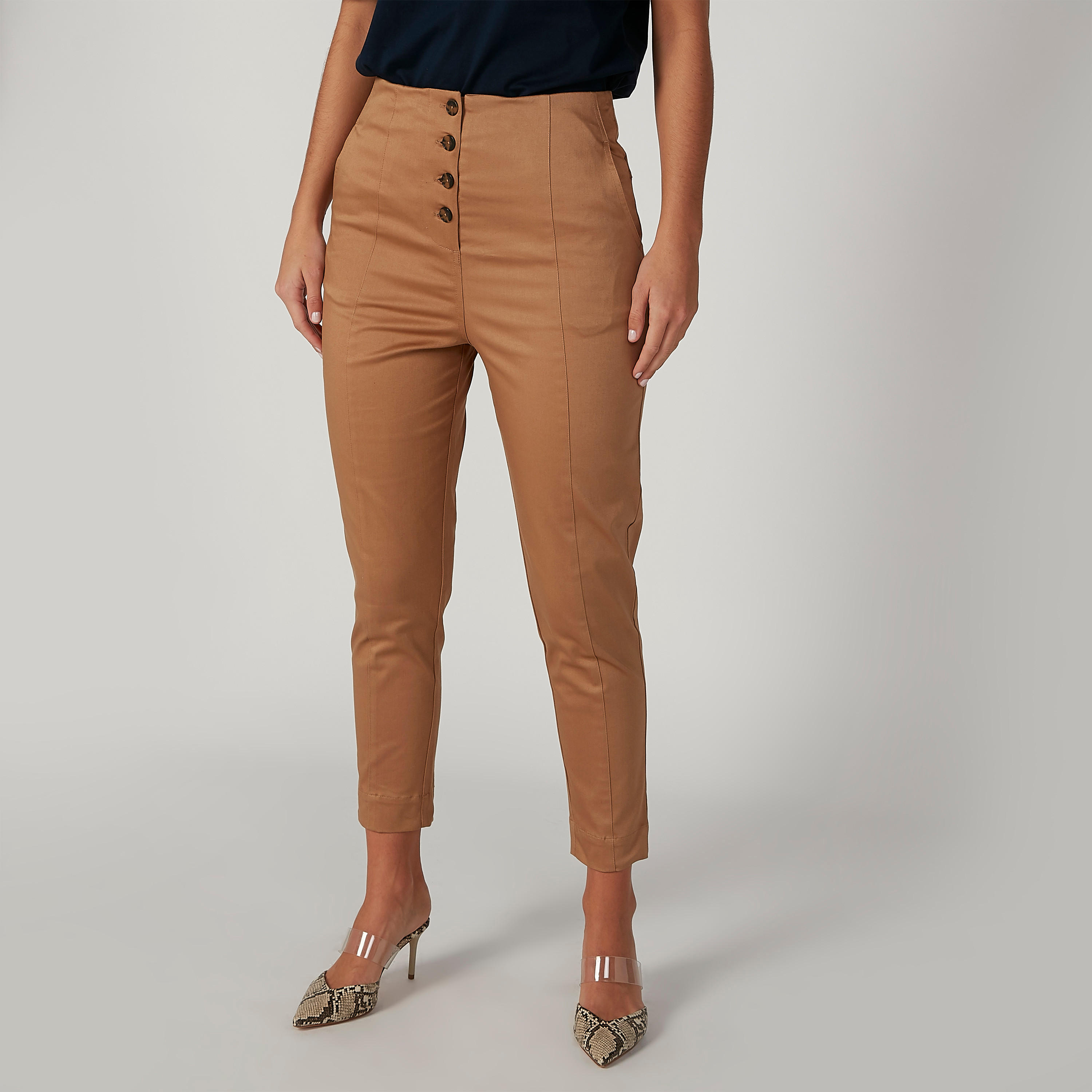 بنطلون سادة بخصر متوسط الارتفاع وجيوب من إيل-women-clothing-bottoms-trousers-image-1