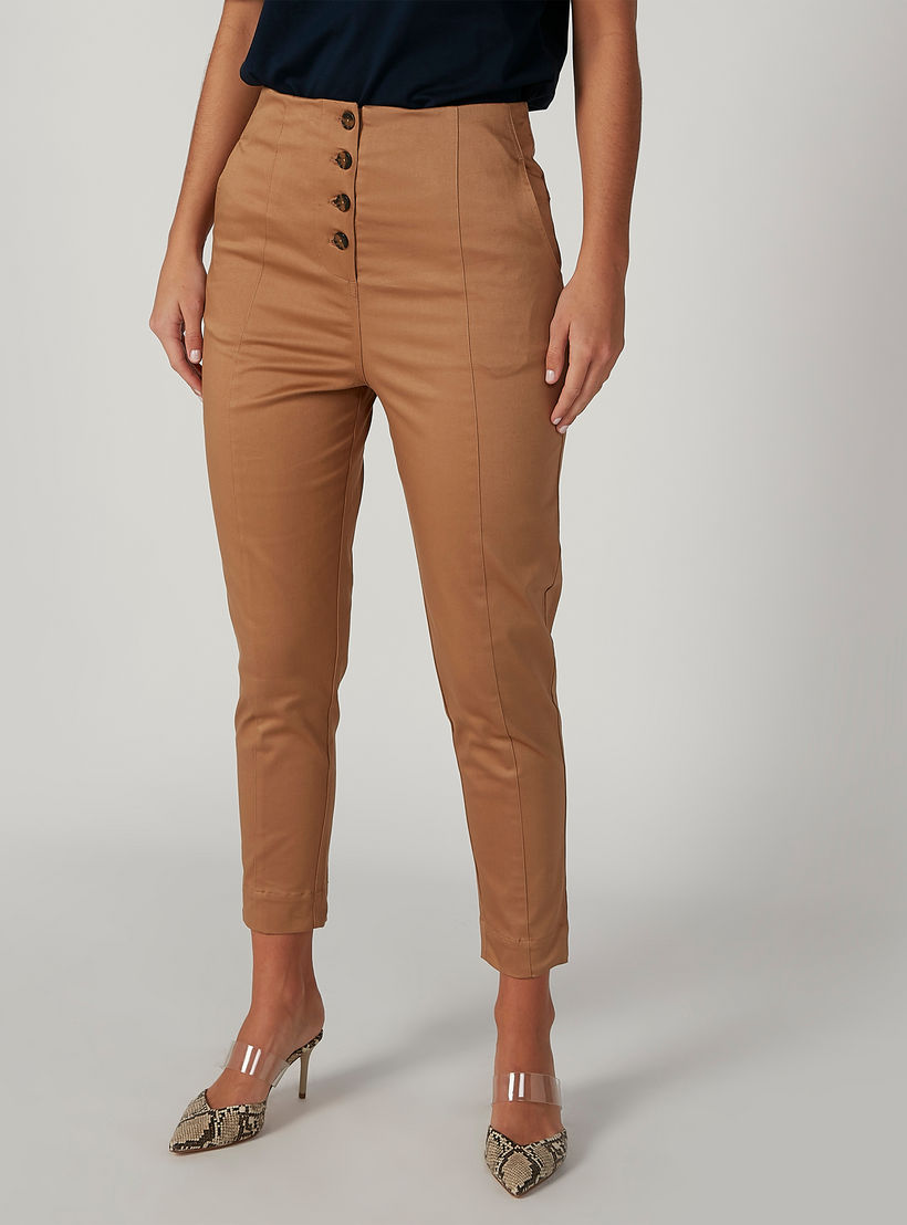 بنطلون سادة بخصر متوسط الارتفاع وجيوب من إيل-women-clothing-bottoms-trousers-image-1