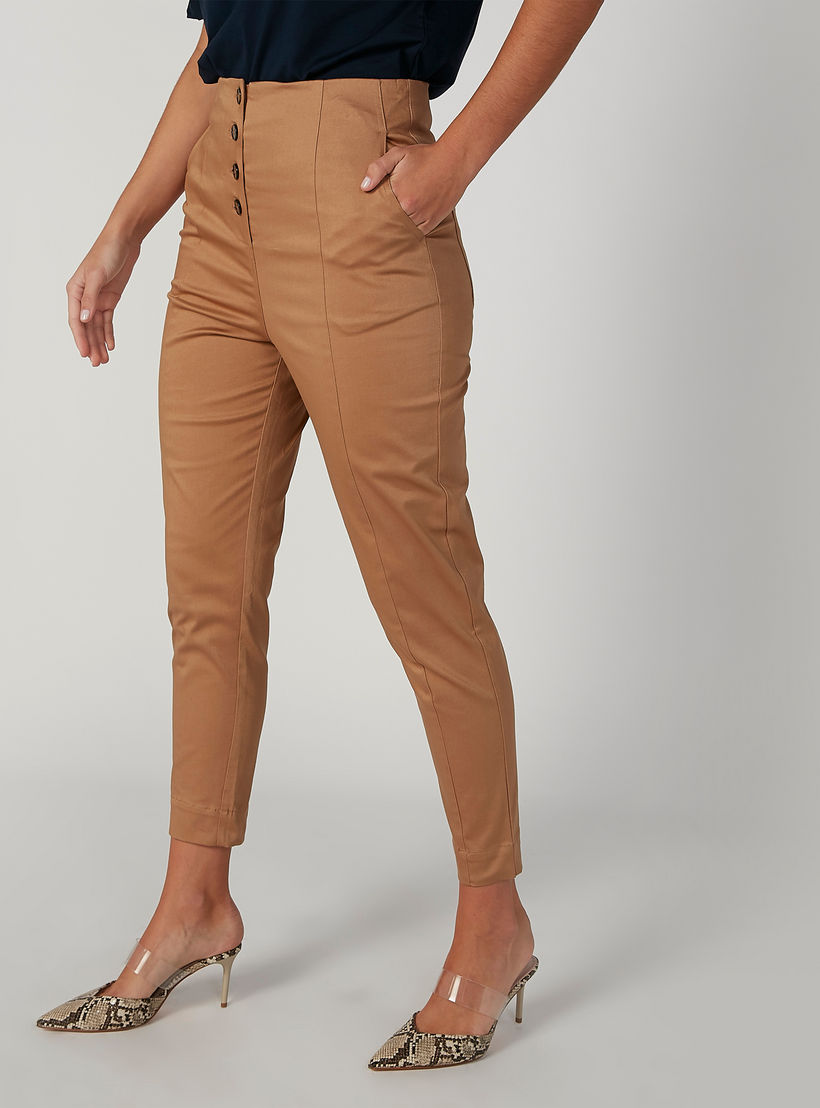 بنطلون سادة بخصر متوسط الارتفاع وجيوب من إيل-women-clothing-bottoms-trousers-image-3