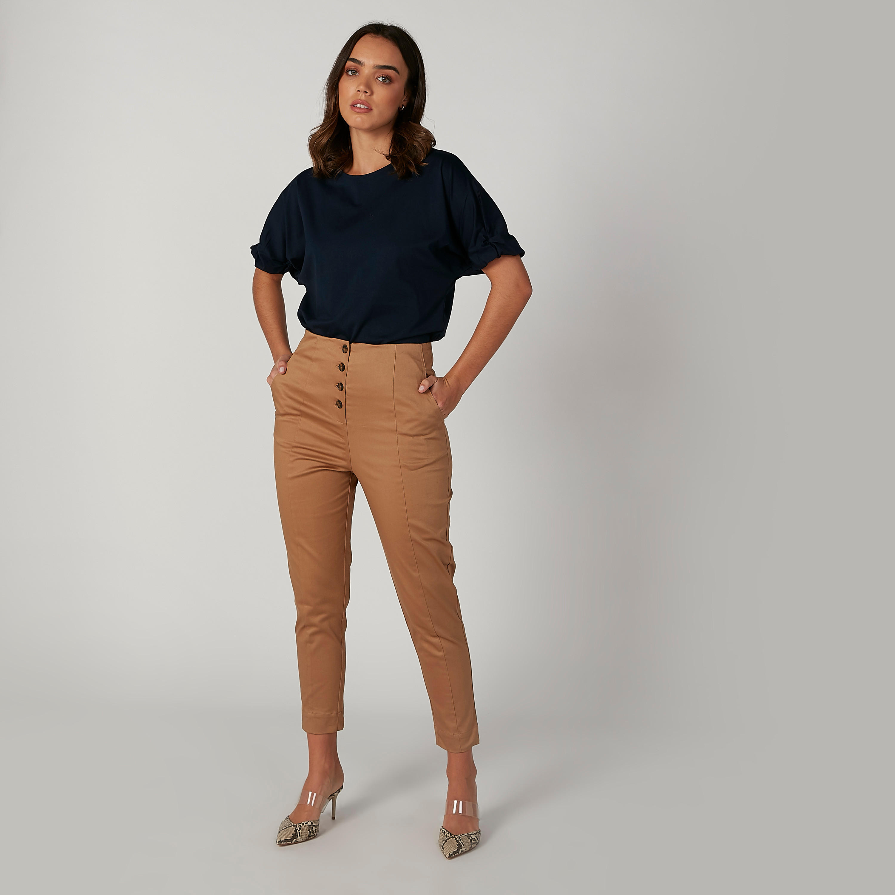 بنطلون سادة بخصر متوسط الارتفاع وجيوب من إيل-women-clothing-bottoms-trousers-image-4