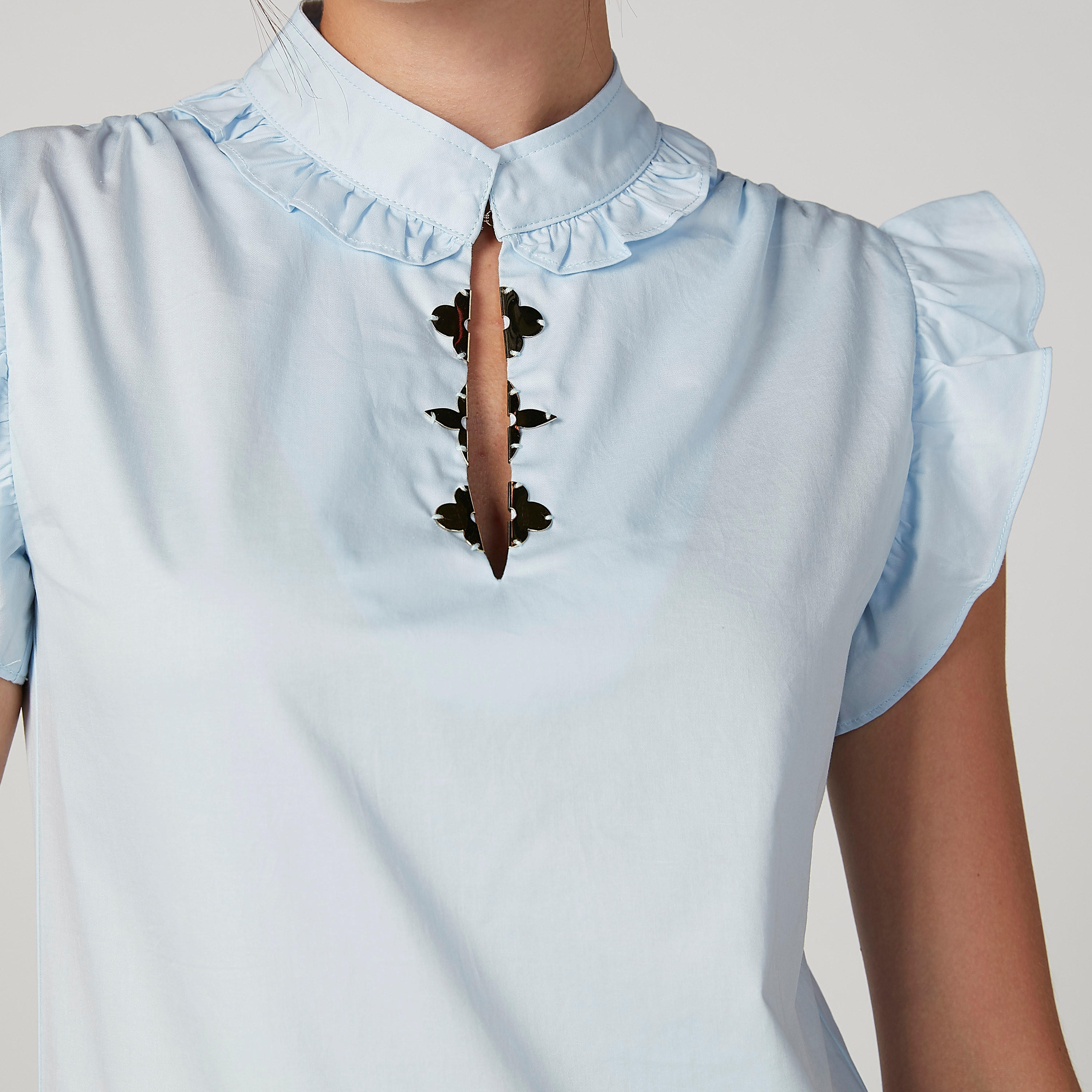 بلوزة سادة بياقة ماندارين وأكمام كاب من إيل-women-clothing-shirtsandblouses-blouses-image-2