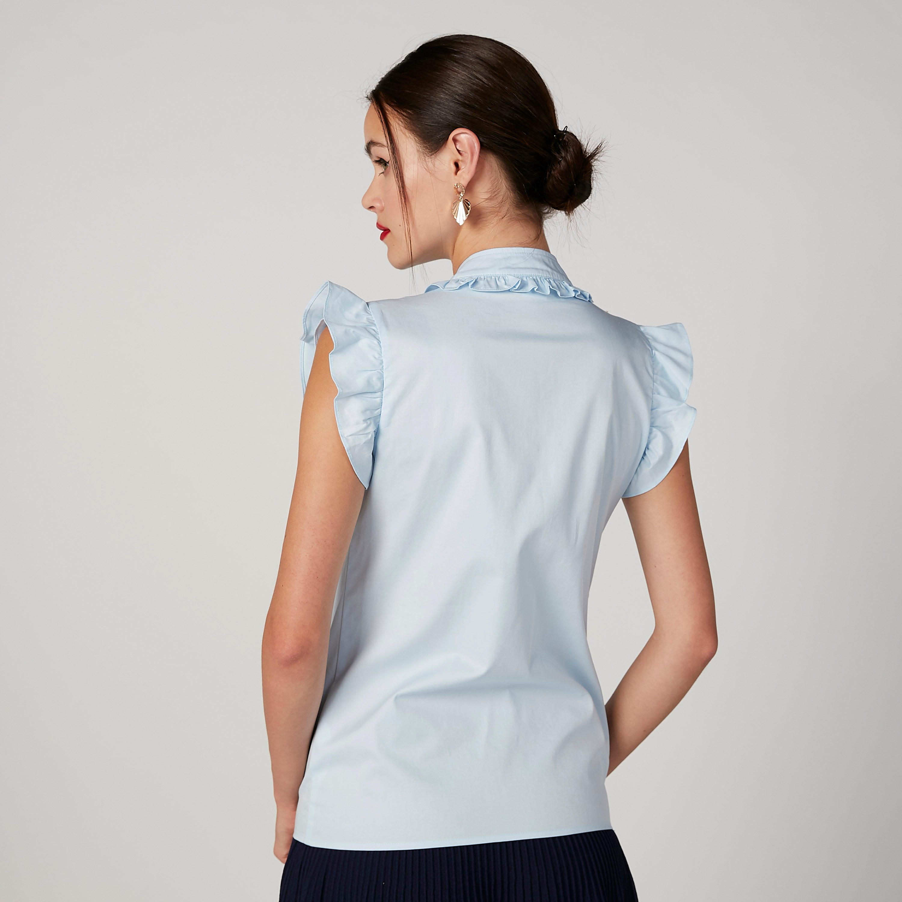بلوزة سادة بياقة ماندارين وأكمام كاب من إيل-women-clothing-shirtsandblouses-blouses-image-1