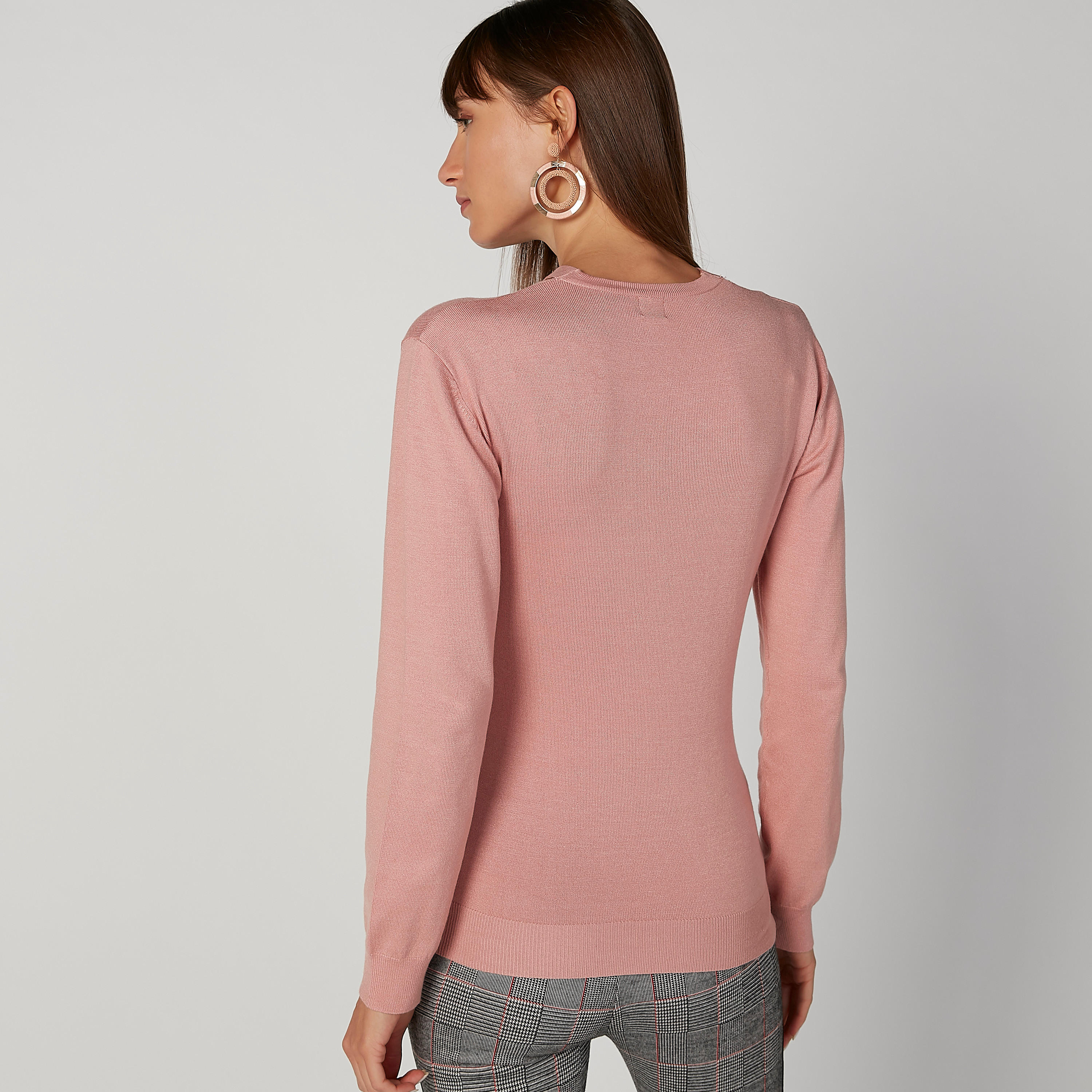 ELLE Textured Top with V-neck and Long Sleeves-women-clothing-shirtsandblouses-blouses-image-3