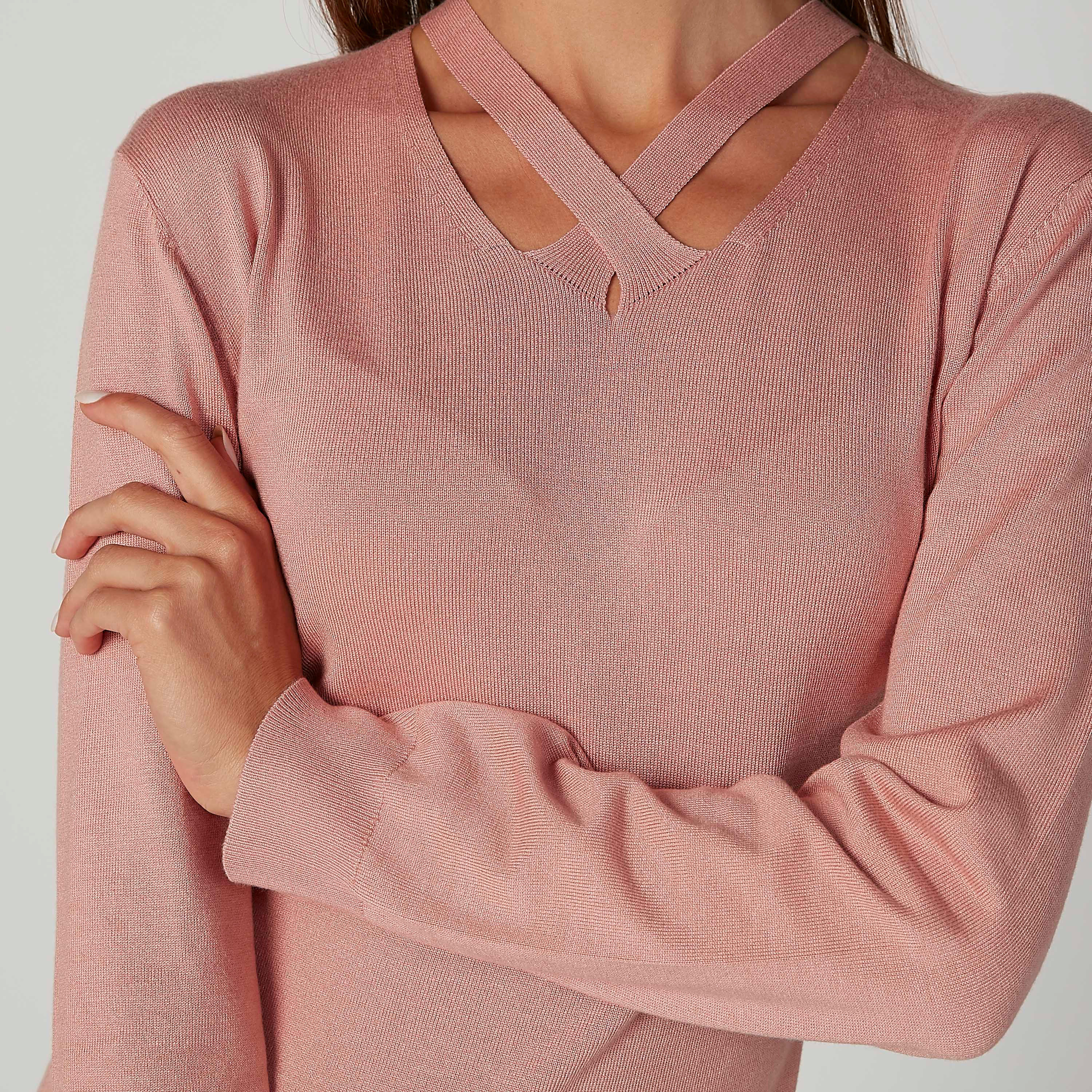 ELLE Textured Top with V-neck and Long Sleeves-women-clothing-shirtsandblouses-blouses-image-5