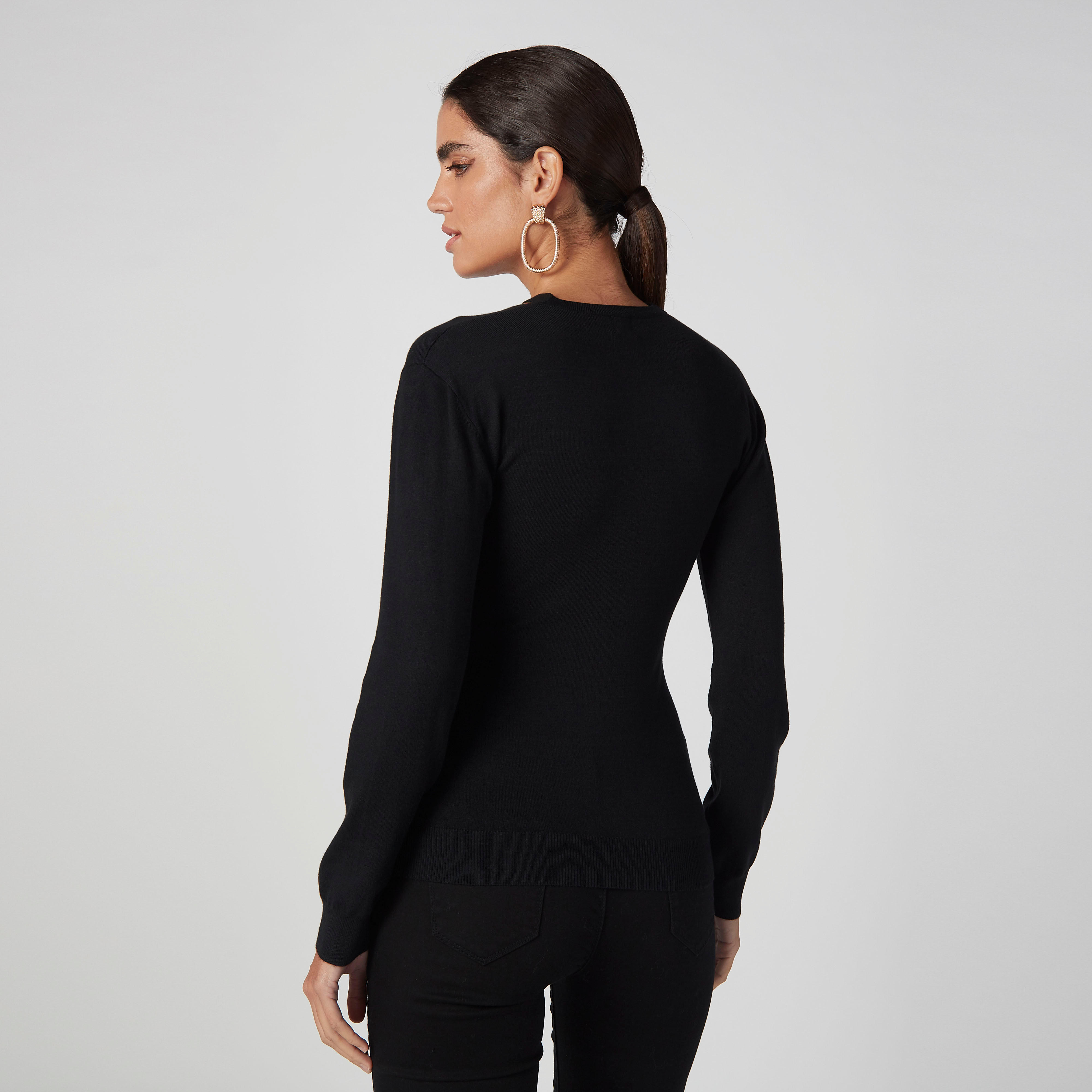 بلوزة سادة بياقة V وأكمام طويلة من إيل-women-clothing-shirtsandblouses-blouses-image-1