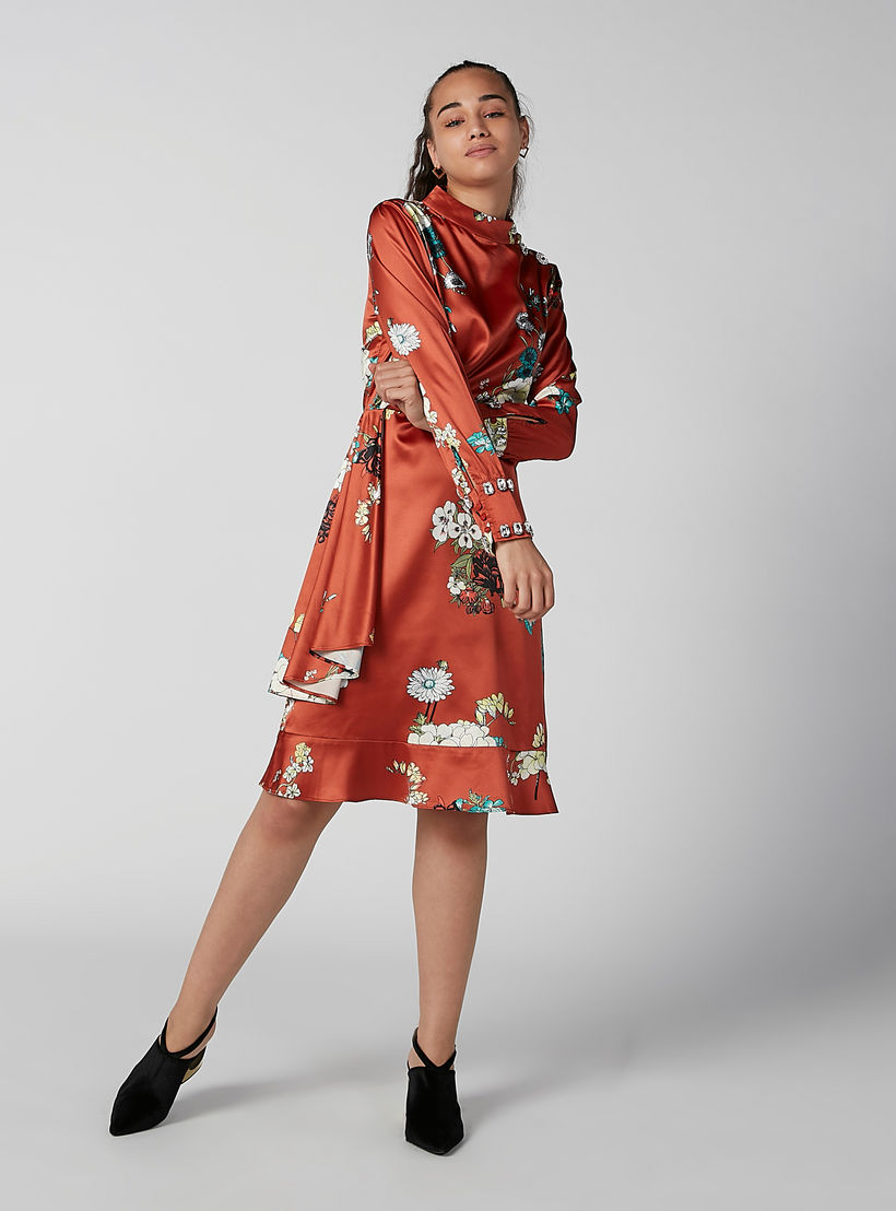 فستان ميدي إيه لاين بياقة عالية وأكمام طويلة وطبعات من إيل-women-clothing-dresses-image-2