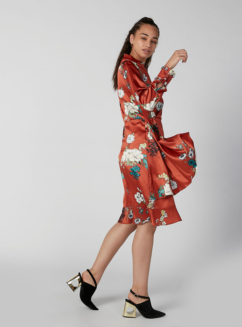 فستان ميدي إيه لاين بياقة عالية وأكمام طويلة وطبعات من إيل-women-clothing-dresses-image-4