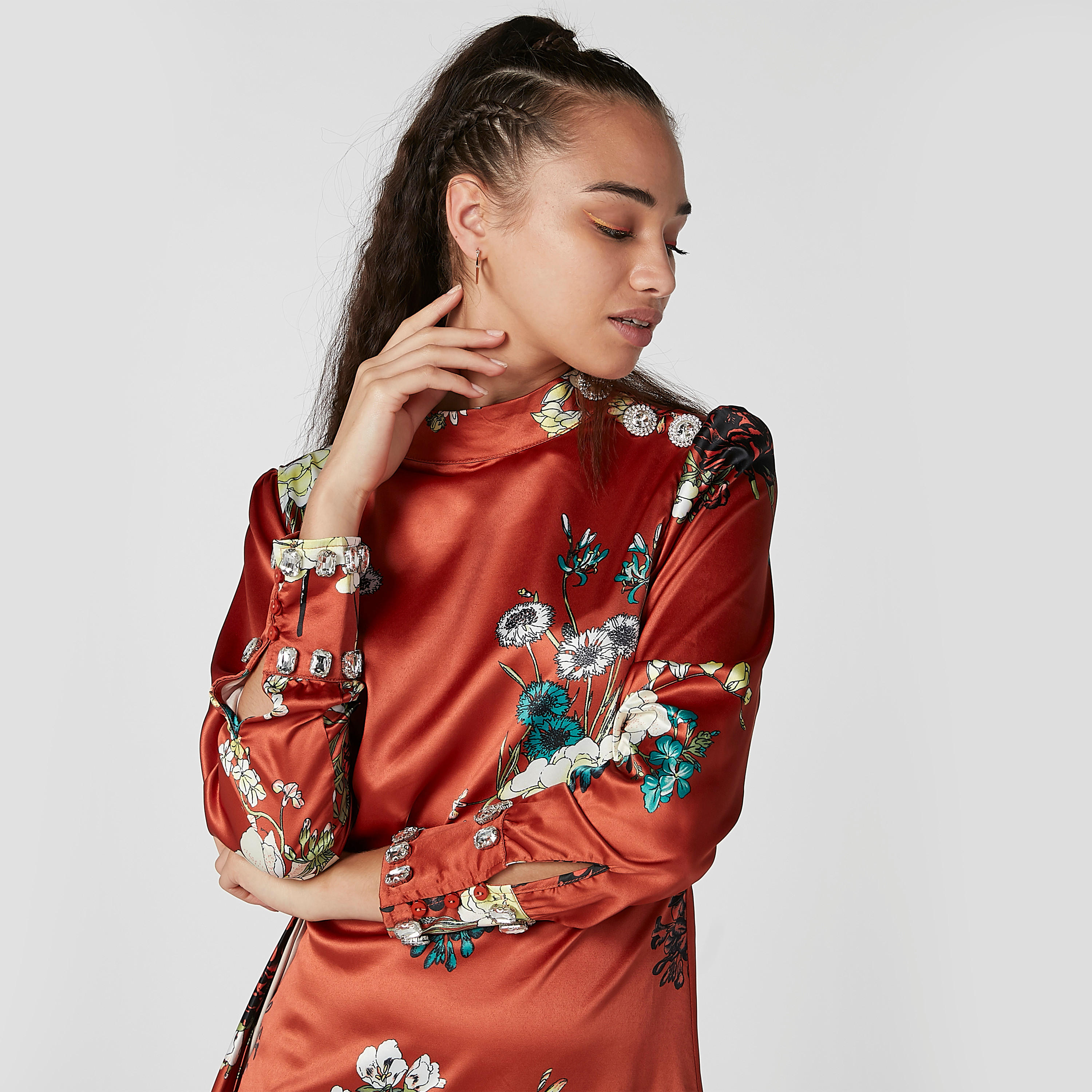 فستان ميدي إيه لاين بياقة عالية وأكمام طويلة وطبعات من إيل-women-clothing-dresses-image-5