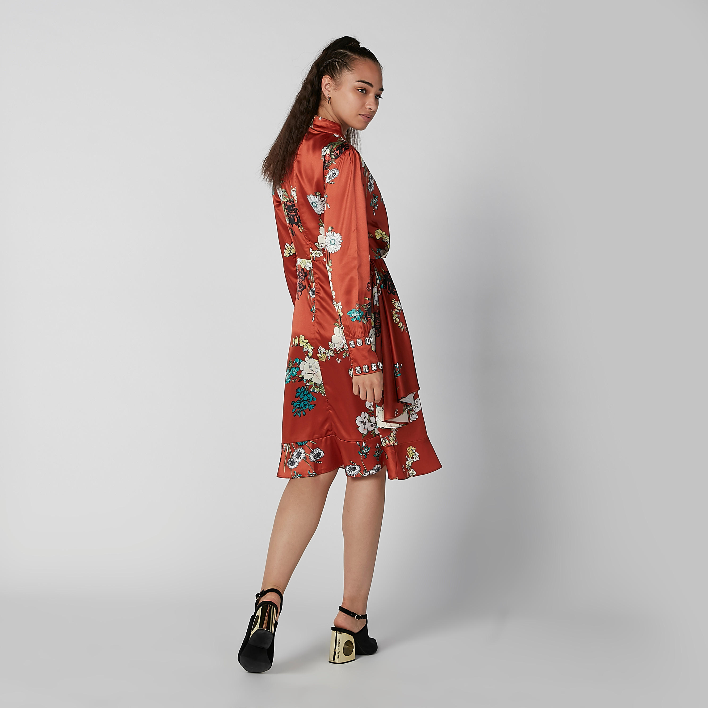 فستان ميدي إيه لاين بياقة عالية وأكمام طويلة وطبعات من إيل-women-clothing-dresses-image-6