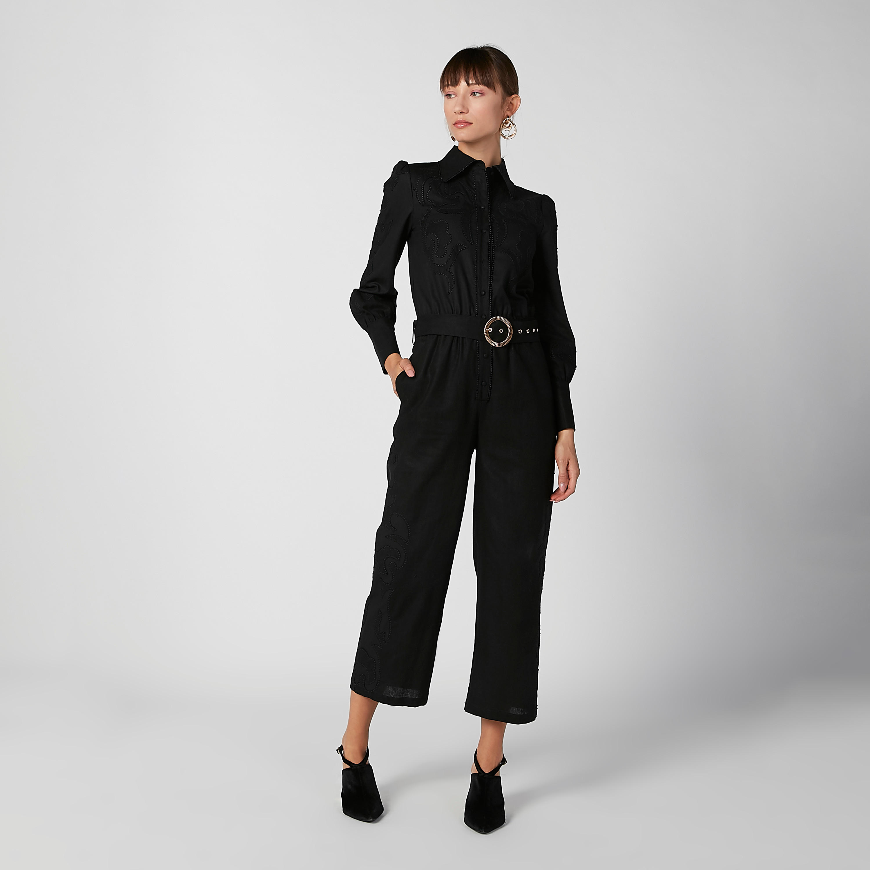 جمبسوت بارز الملمس بأكمام بيشوب من إيل-women-clothing-jumpsuits-image-1