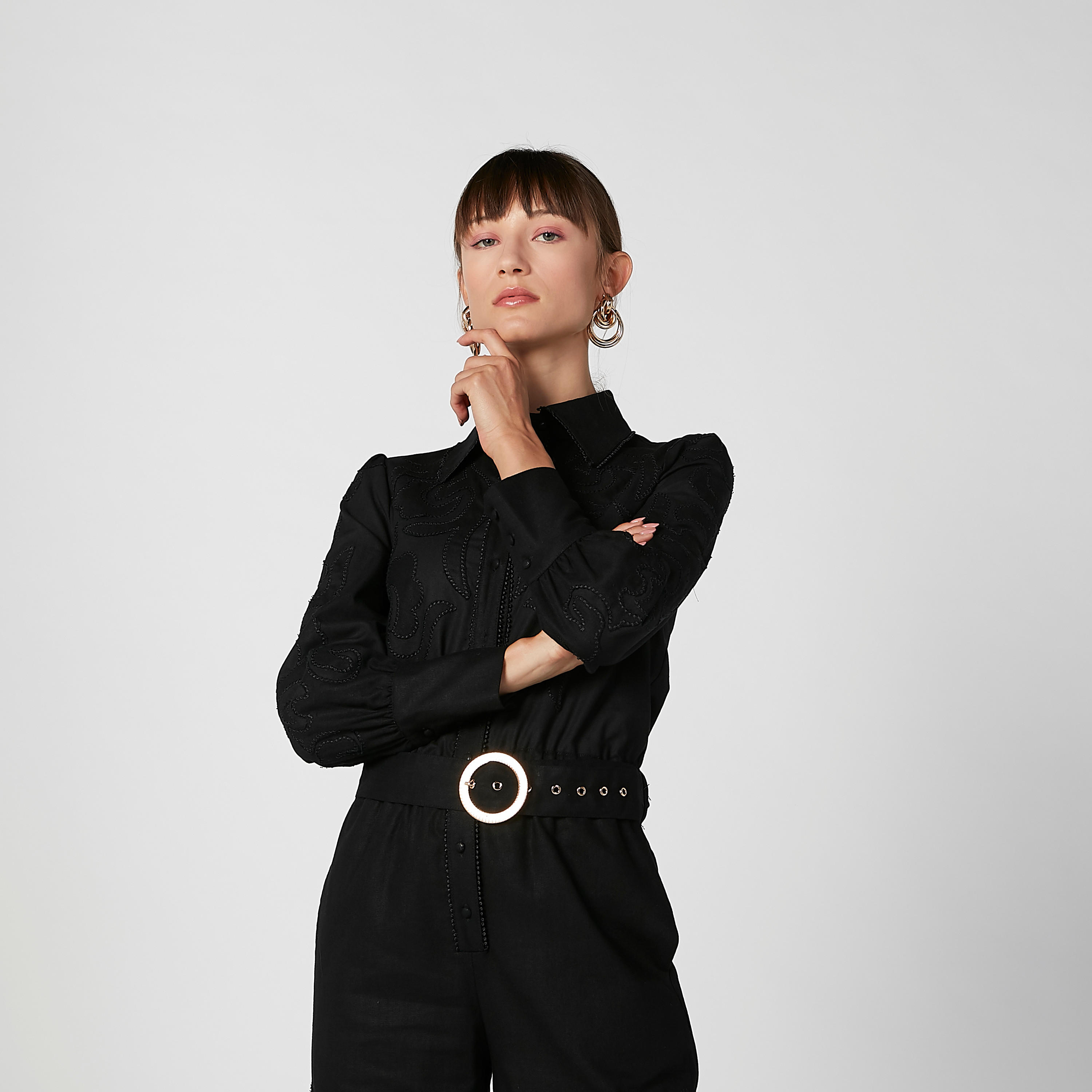 جمبسوت بارز الملمس بأكمام بيشوب من إيل-women-clothing-jumpsuits-image-5