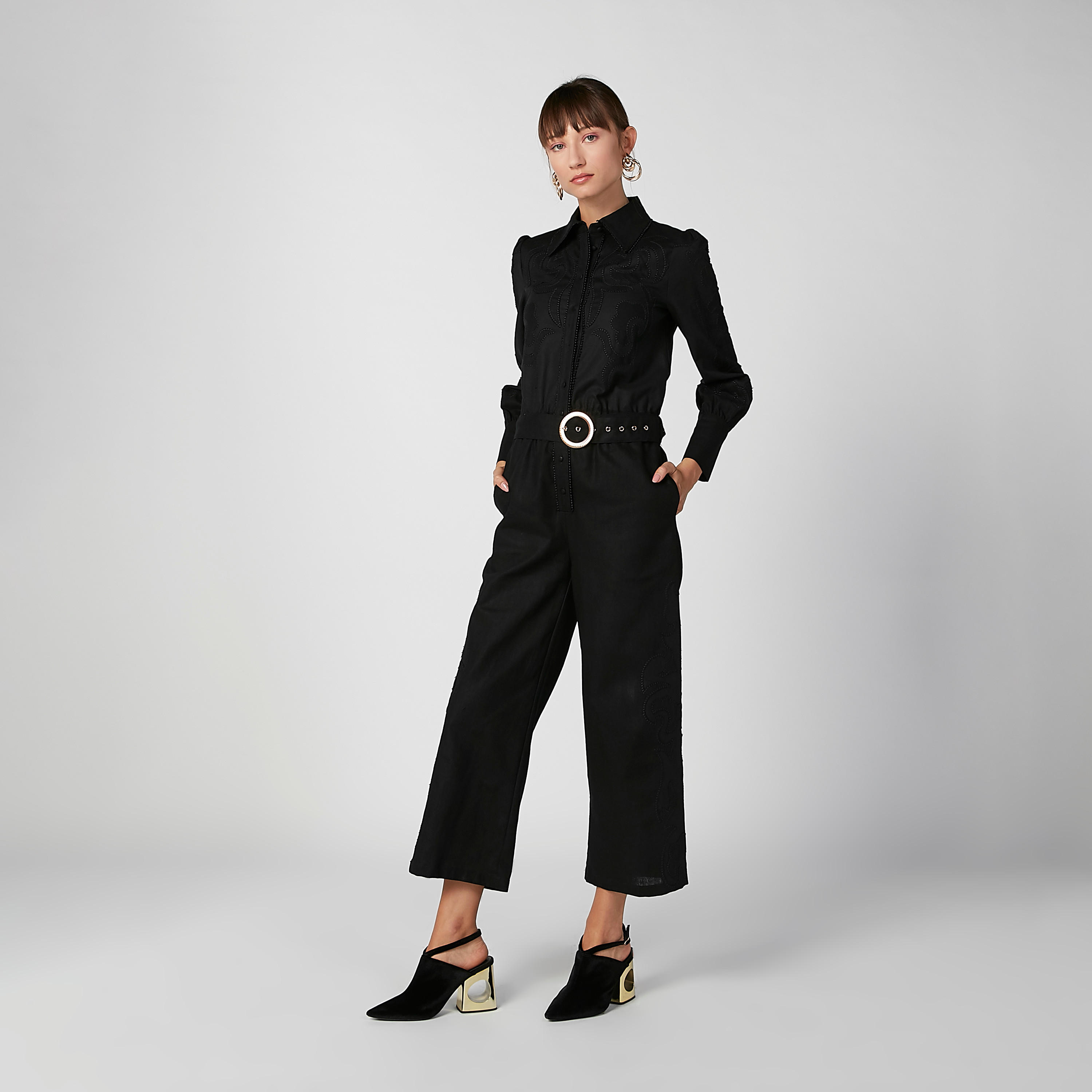 جمبسوت بارز الملمس بأكمام بيشوب من إيل-women-clothing-jumpsuits-image-6