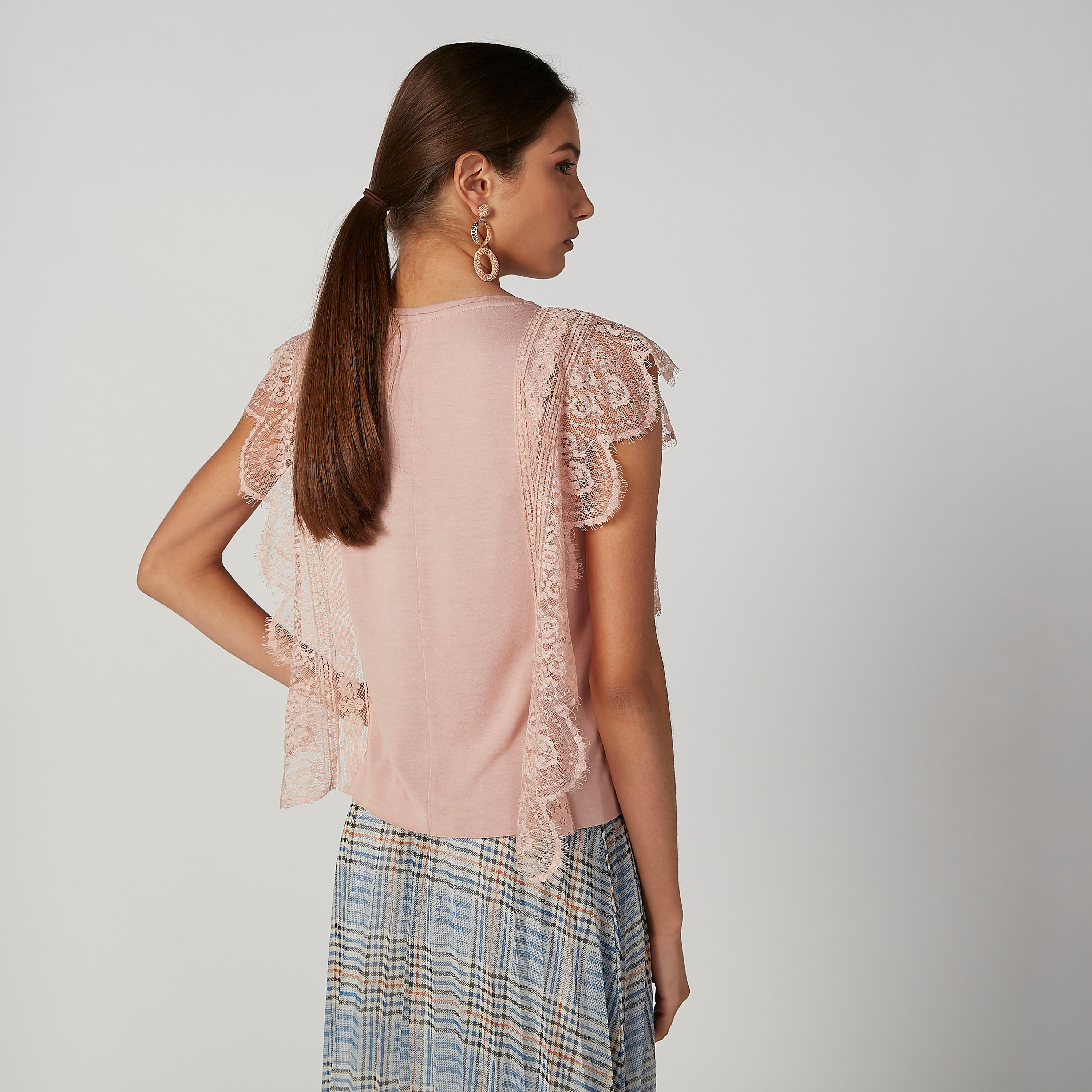 ELLE Lace Top with Round Neck and Cap Sleeves-women-clothing-shirtsandblouses-blouses-image-3
