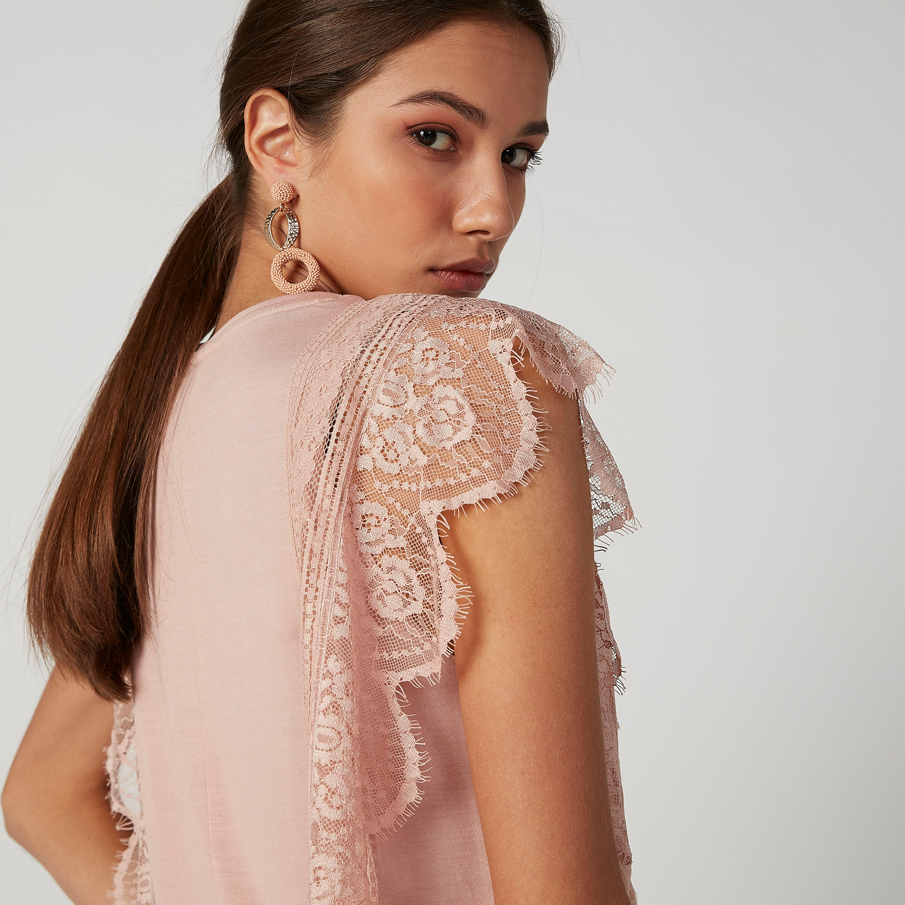 ELLE Lace Top with Round Neck and Cap Sleeves-women-clothing-shirtsandblouses-blouses-image-5