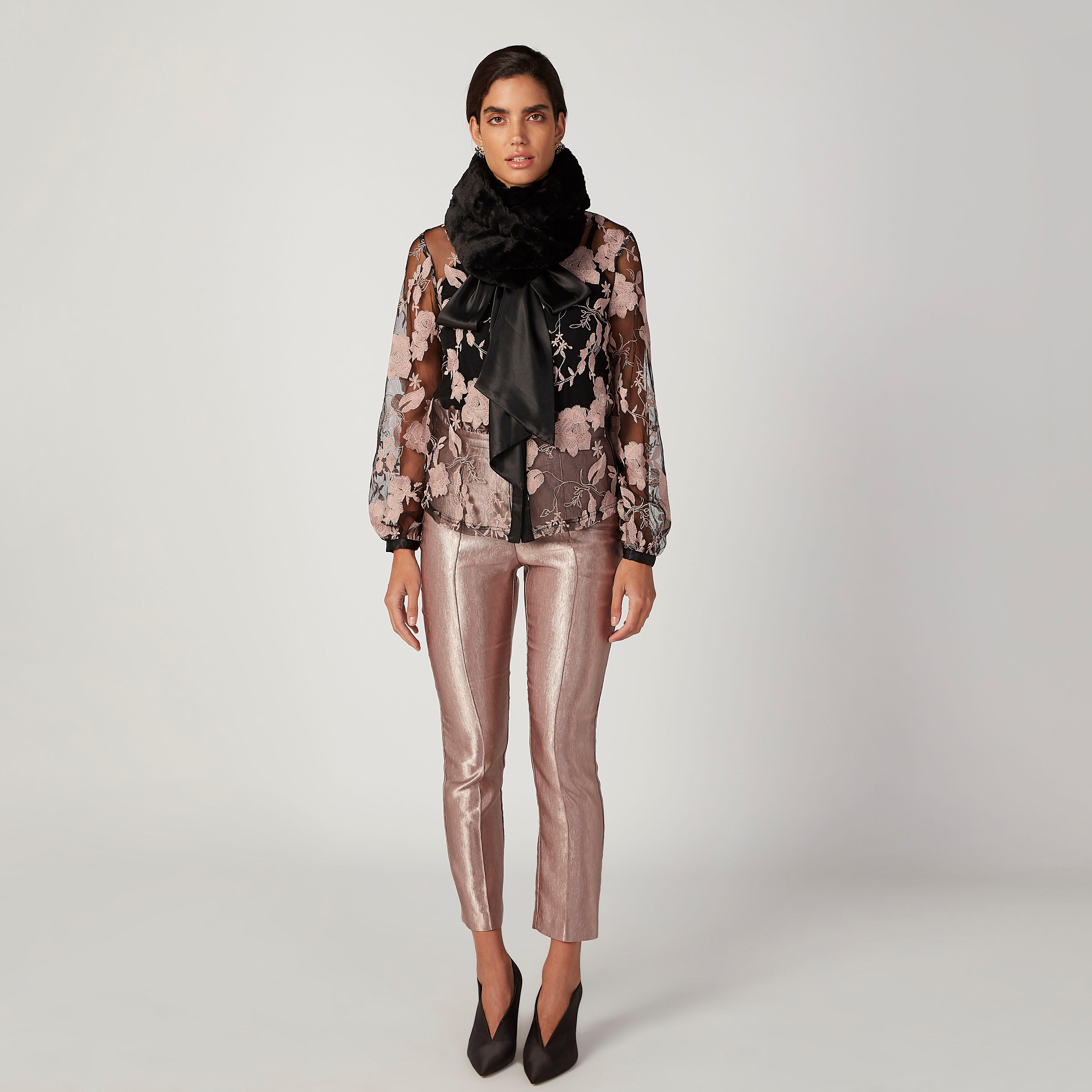 بلوزة سليم بياقة ماندارين وأربطة وطبعات زهرية من إيل-women-clothing-shirtsandblouses-blouses-image-2